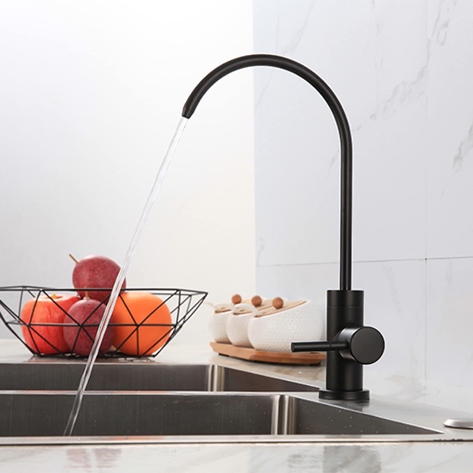 Black Stainless Steel Single Cold Water Kitchen Faucet with Filter - Perfect for Modern Kitchens and Small Spaces