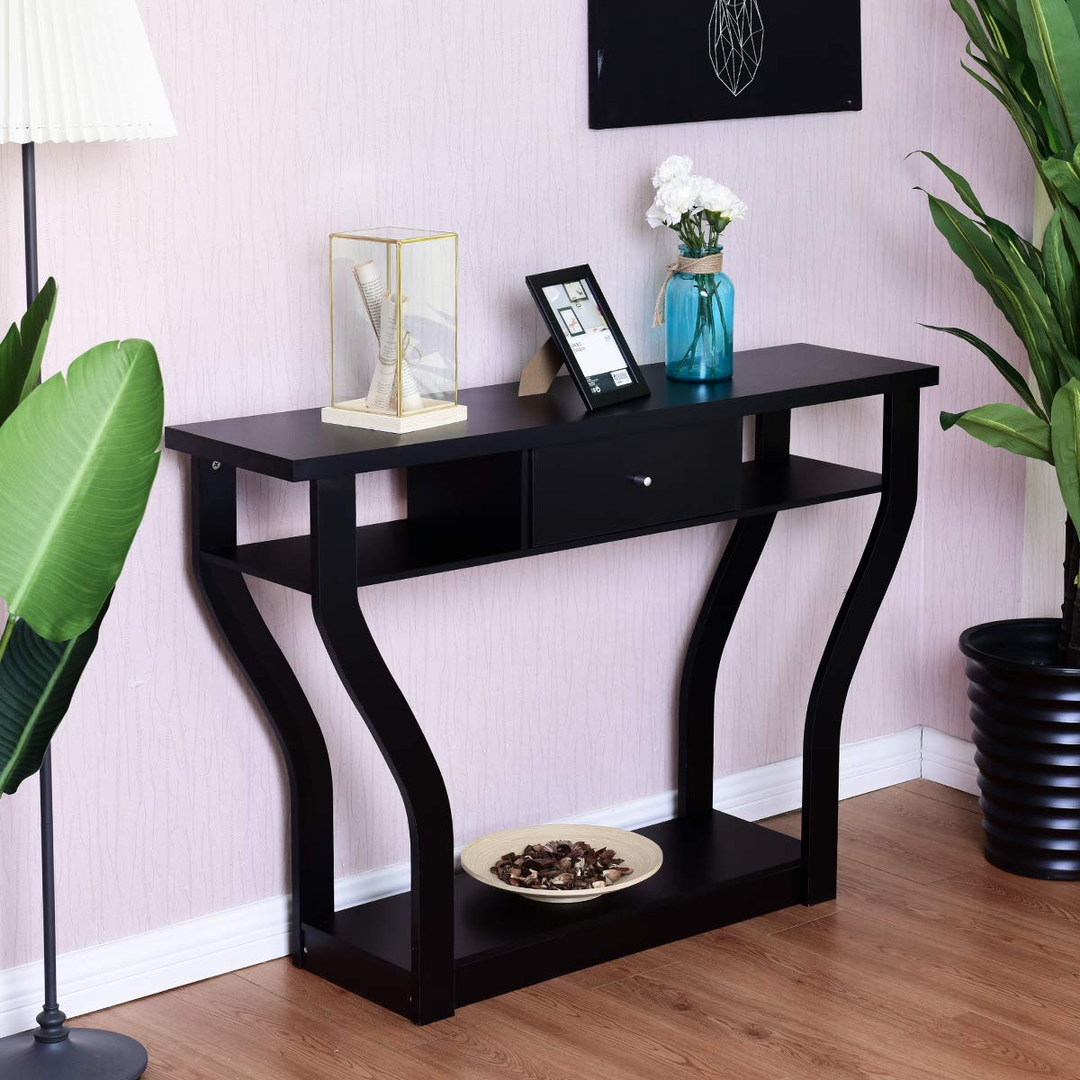 Giantex Narrow Console Table with Storage Drawer & Shelf - Entryway Hall Table, Sofa Side Table for Small Spaces - Black Home Office & Living Room Furniture for Modern Decor