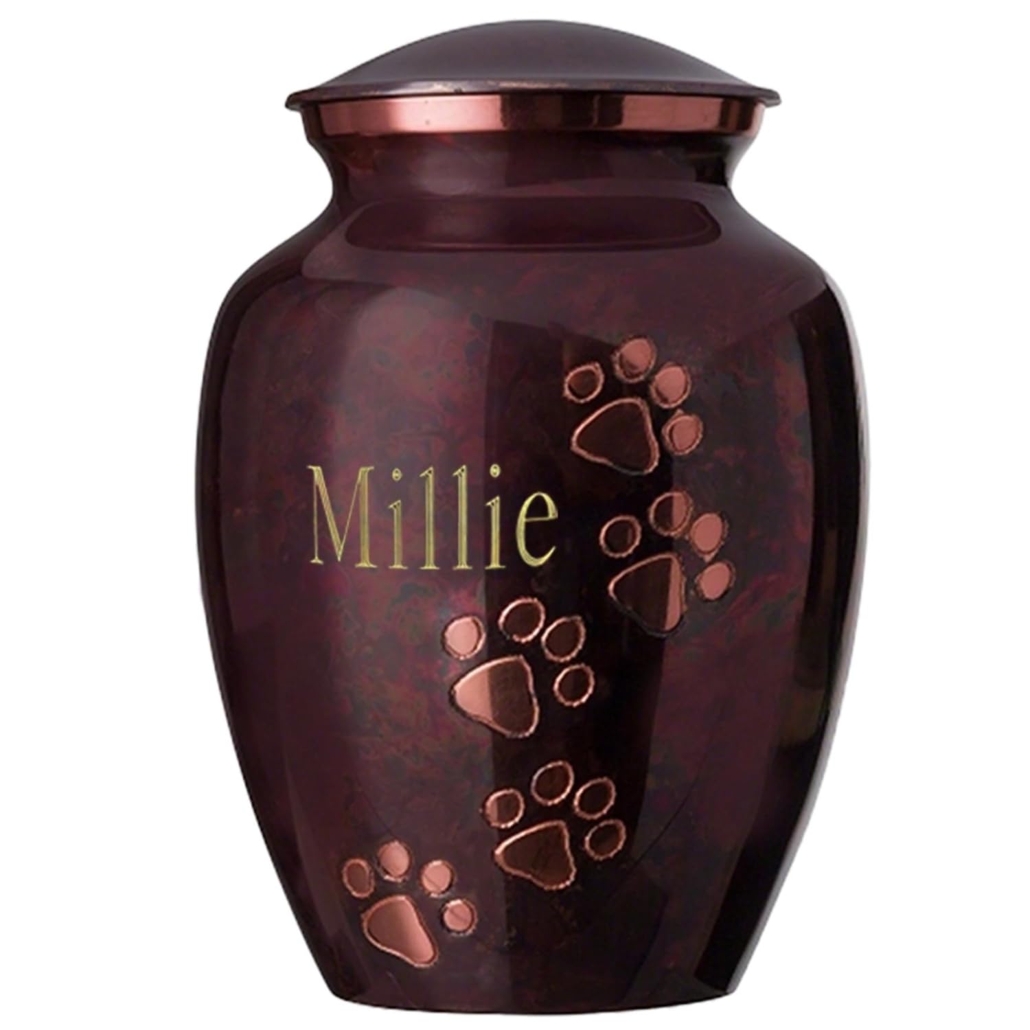 Ottillie Paws Elite Series Personalized Pet Urn for Dogs & Cats - Custom Engraved Memorial Urn in Raku, Brass (Vertical, Small) - Perfect for Home Memorials & Pet Ashes Keepsakes