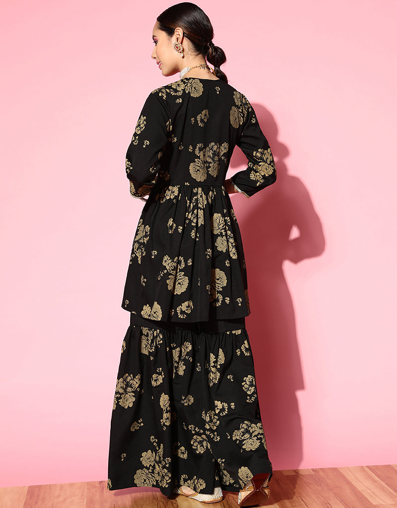 Elegant Black Crepe Suit Sharara for Women - Stylish Pakistani/Indian Wedding Outfit - Perfect for Bridal Party, Festive Occasions & Cultural Events