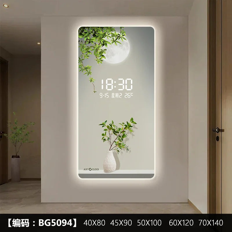 Modern Green Plant Digital Plug-in Electronic Wall Clock - Perfect for Home, Office & Kitchen Decor