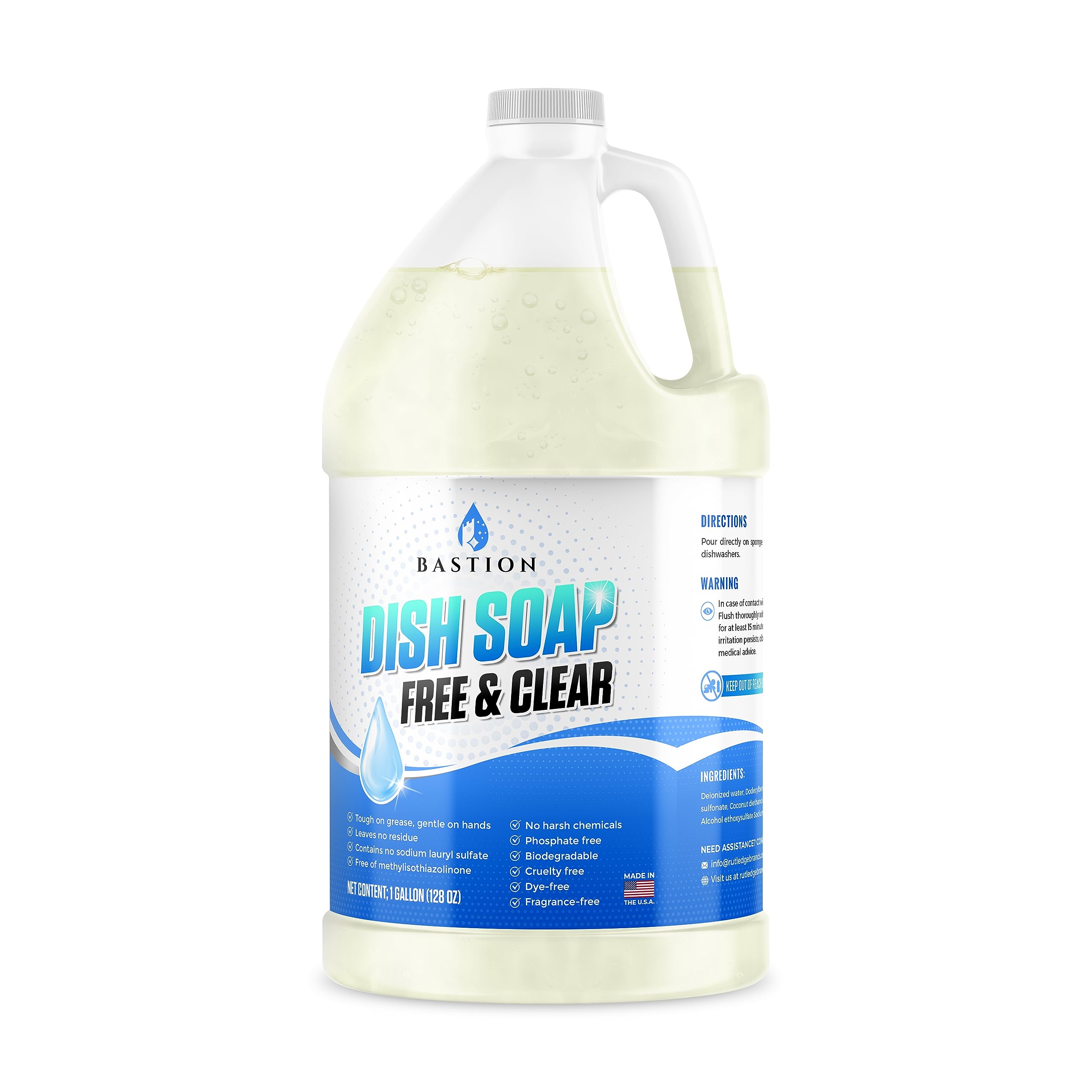 **Bastion Dish Soap Refills - 1 Gallon Natural Liquid Dishwashing Detergent & Degreaser - Fragrance Free, Dye Free, Cruelty Free - Eco-Friendly Kitchen Cleaner (Packaging May Vary) - Perfect for Homes, Restaurants & Eco-Conscious Consumers**