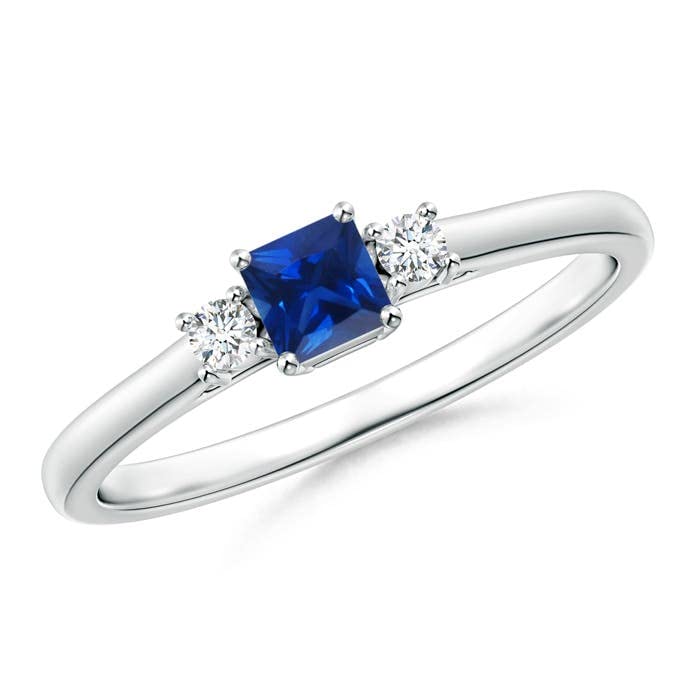 Natural Blue Sapphire & Diamond Three Stone Ring for Women - 14K Solid Gold/Platinum | September Birthstone Jewelry | Elegant Gift for Her - Birthday, Wedding, Anniversary & Engagement | Perfect for Everyday Wear, Special Occasions & Romantic Moments