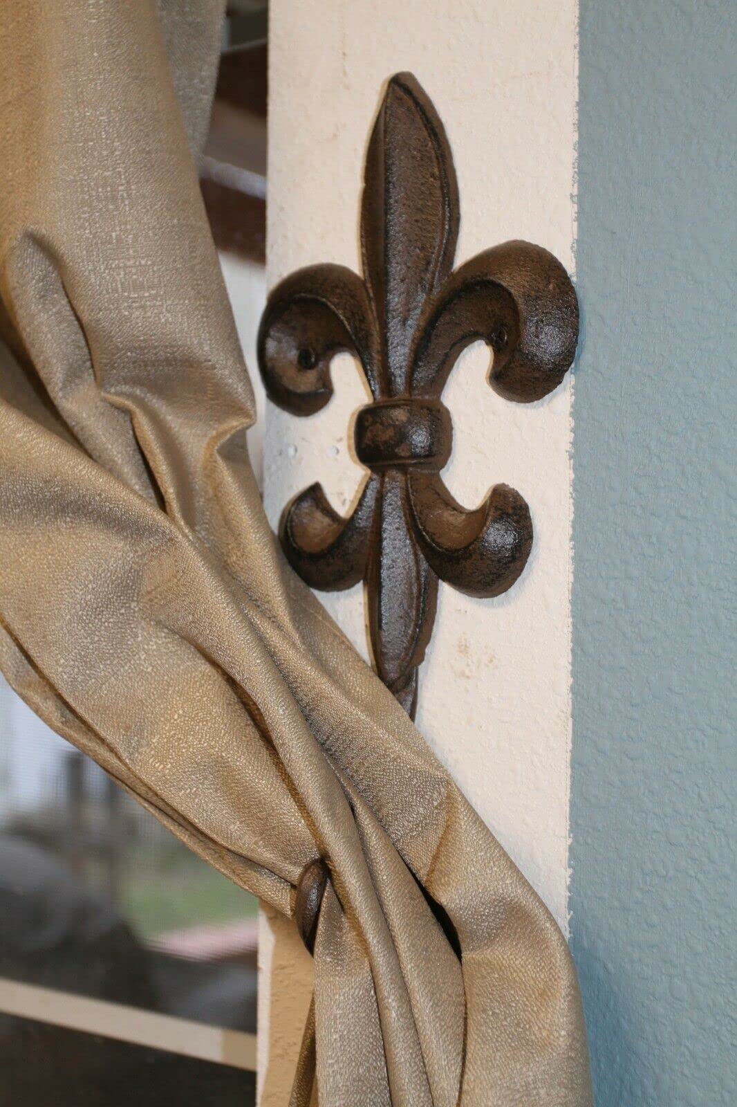 8 Pack Large Fleur De Lis Curtain Tiebacks - Solid Cast Iron Drapery Holdbacks for Drapes, Curtains & Sheers - Elegant Window Decor for Living Room, Bedroom & Dining Room