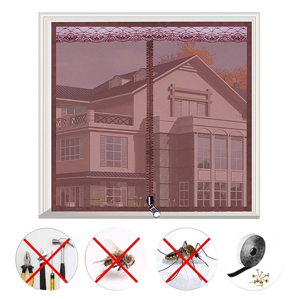 Brown Zipper Solid Color Window Screen Mesh Replacement Net - 150x200cm (59x79inch) for Mosquito Protection, Fits Multiple Windows - Perfect for Bedrooms, Living Rooms & Patios