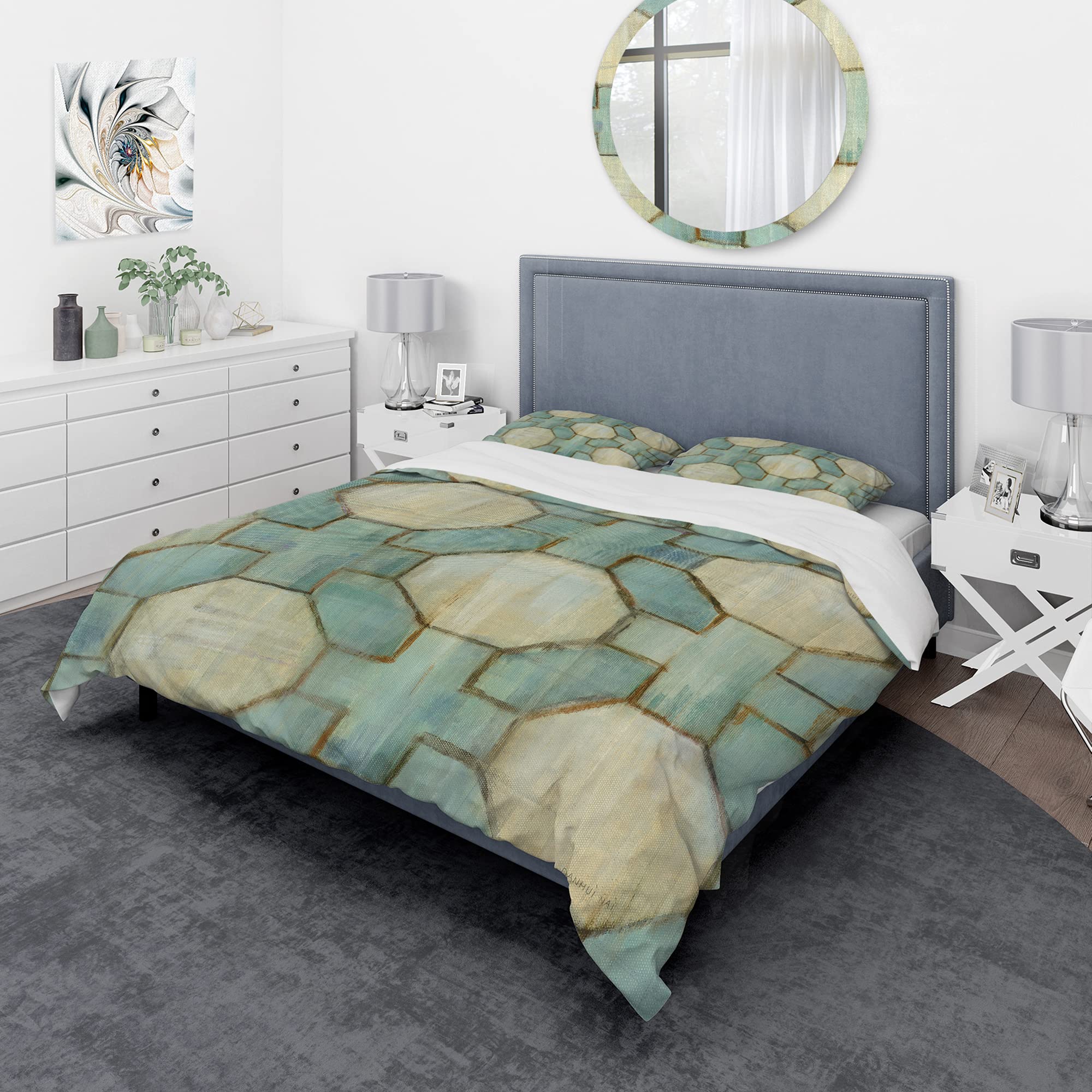 DesignQ Geometric Modern Duvet Cover Set - Twin Size Beige Abstract Bedding 3-Piece Set for All Seasons | Contemporary Home Decor for Bedroom & Guest Room