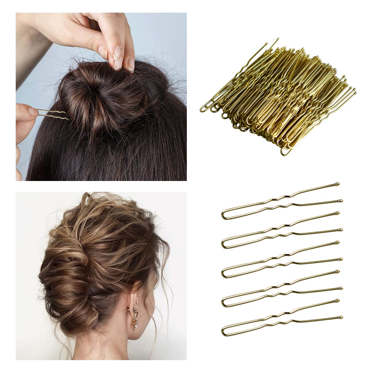 100 PCS Invisible U-Shaped Hair Clips - Heavy Duty Crinkled Hair Pins for Women, Ballet Bun, and Updos - Gold Hair Accessories (2.4 Inch) - Perfect for Weddings, Dance Performances, and Everyday Styling