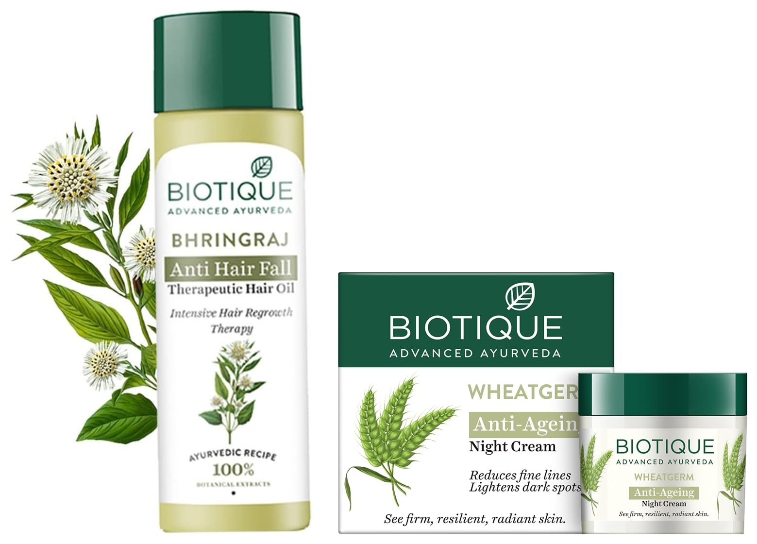 Biotique Therapeutic Oil 200ml & Night Cream 50g - Ayurvedic Skincare Set for Dry Skin, Hair Care & Overnight Repair - Perfect for Nighttime Routine & Spa Treatment