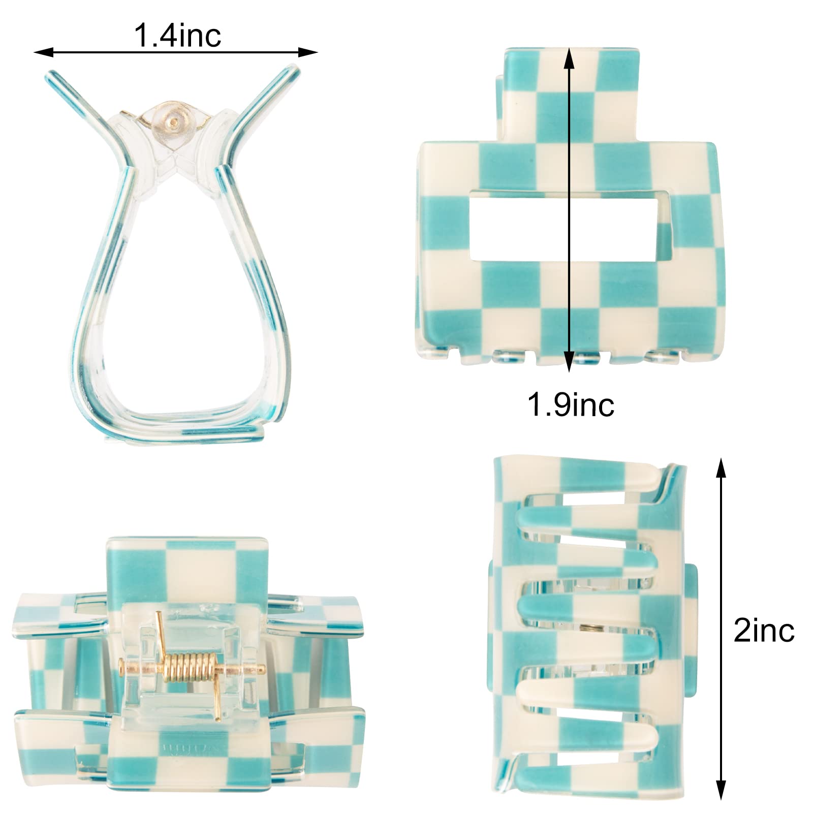 4 PCS Checkered Hair Clips for Women - Non-Slip Hair Claw Clips (1.9 x 1.9 x 1.4 inches) for Thin or Thick Hair - Y2K Aesthetic Hair Accessories Gift Set - Perfect for School, Work, Parties & Everyday Styling