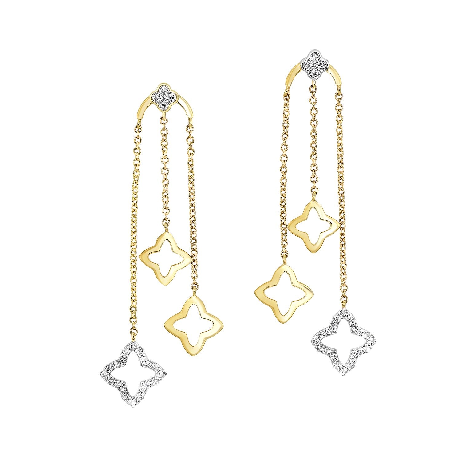 10KT Two-Toned Star Drop Earrings - 1/3 CTW Diamond Studs for Women - Perfect for Parties, Weddings & Evening Events