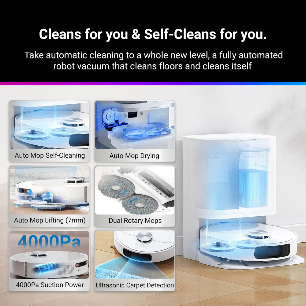 Dreame L10 Prime Self-Cleaning Robot Vacuum and Mop Combo - Smart Mapping, 4000Pa Suction, Auto Mop Washing - Perfect for Hardwood Floors & Pet Hair Removal