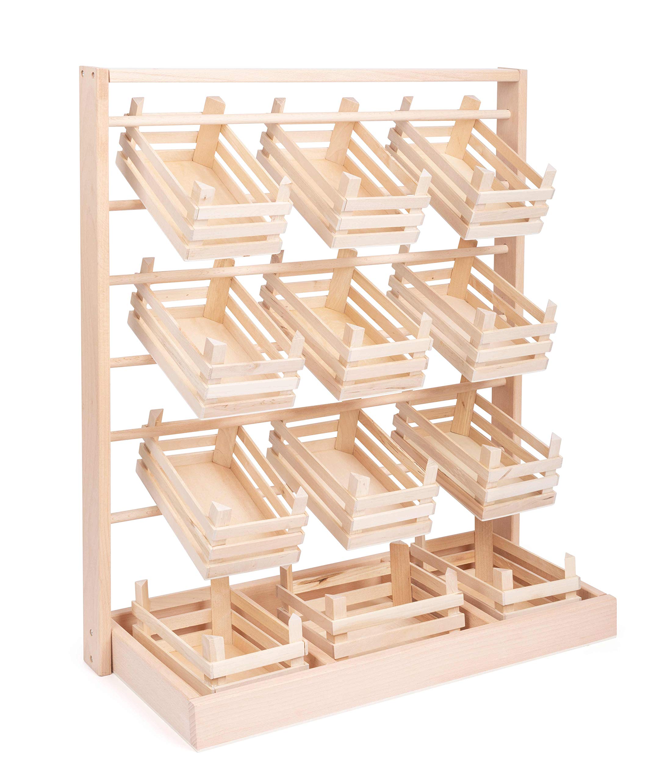 Wooden Kitchen Toy Display Stand for Kids Ages 3+ | Large Wooden Play Food Organizer | Perfect for Pretend Play, Montessori Learning & Daycare Storage