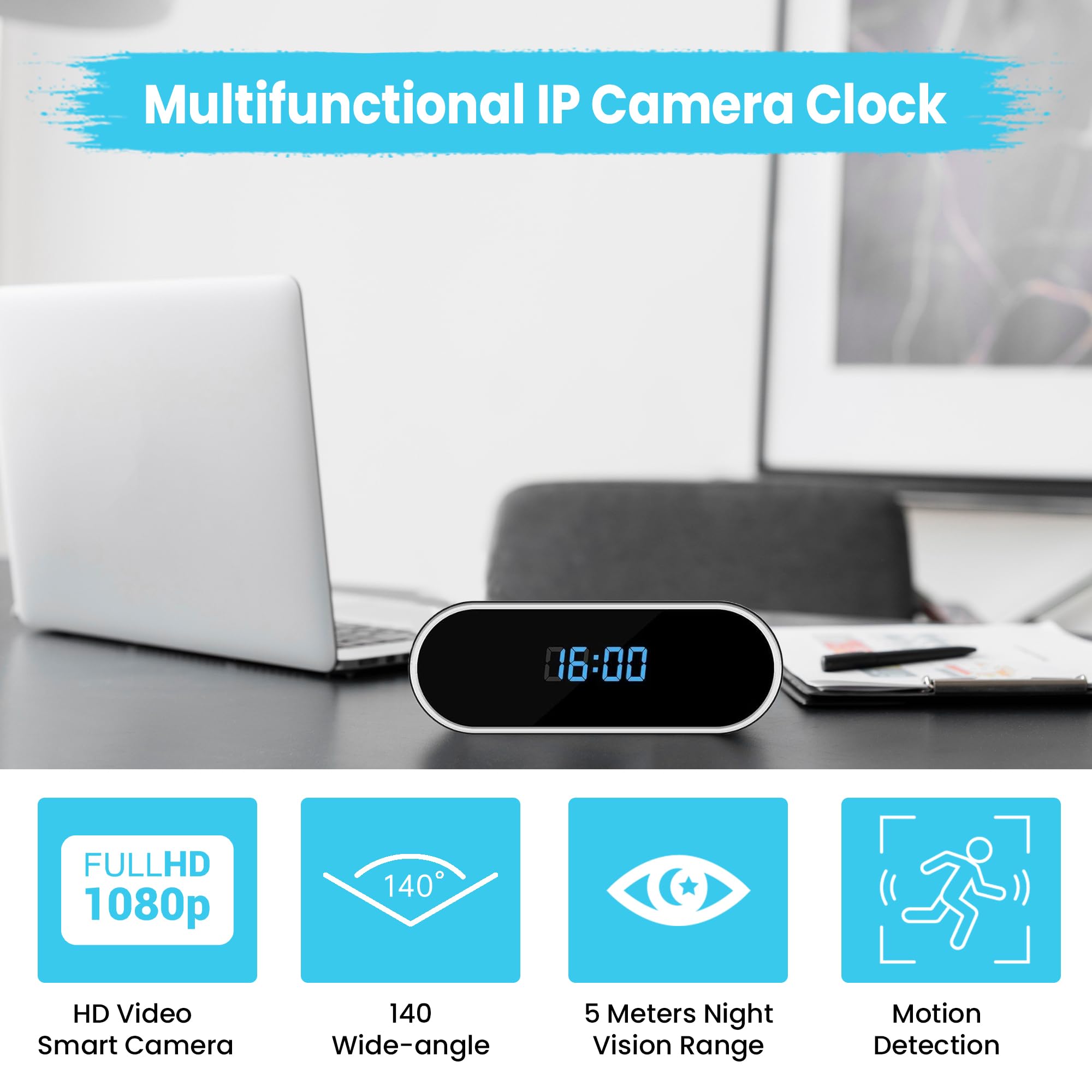 WiFi Hidden Spy Camera Clock - Wireless Security Camera with Night Vision, Motion Detection & App Control | Free SD Card Included | Wide Angle for Home, Office, Nanny & Indoor Surveillance | Discreet Monitoring Solution