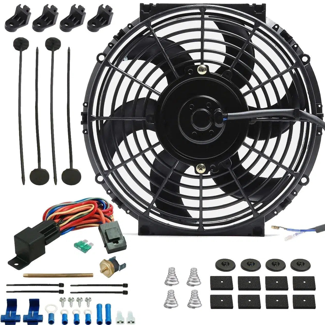 10-11 Inch 130W High Power Electric Cooling Fan Kit with Push-In Radiator Fin Probe Switch - Perfect for Car Radiator Cooling, HVAC Systems & Industrial Equipment