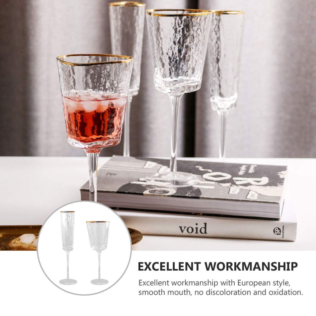 PRETYZOOM 2-Pack Crystal Wine Glasses & Whiskey Cups - Elegant Golden Flute Glassware for Wine, Whiskey, Cocktails - Perfect for New Year, Wedding, Birthday, Bouquet Parties & Home Bar Decor