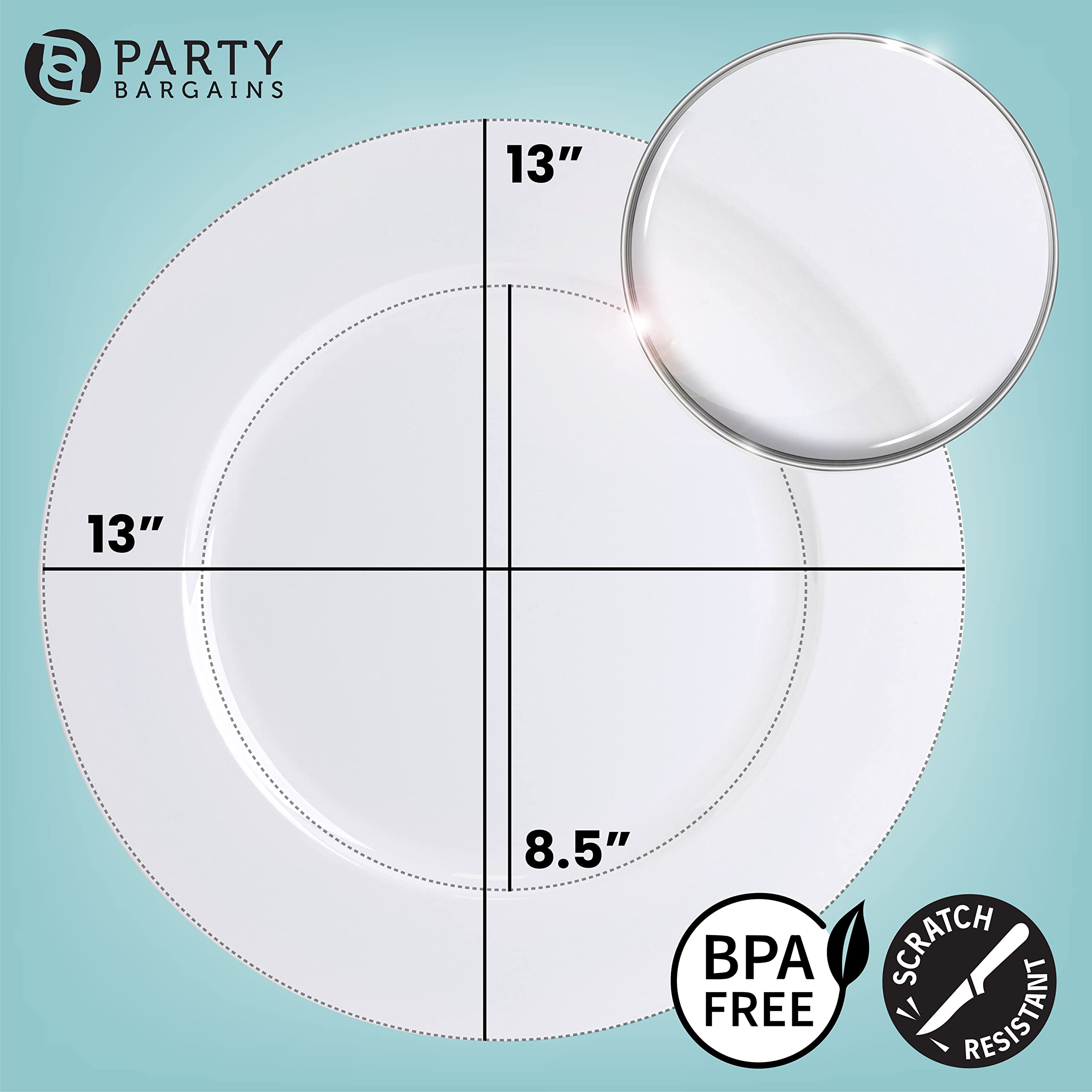 13-Inch White Disposable Charger Plates - 96 Pack Heavy-Duty Elegant Dinner Plates for Weddings, Banquets & Formal Events - Perfect for Buffet, Catering & Upscale Dining