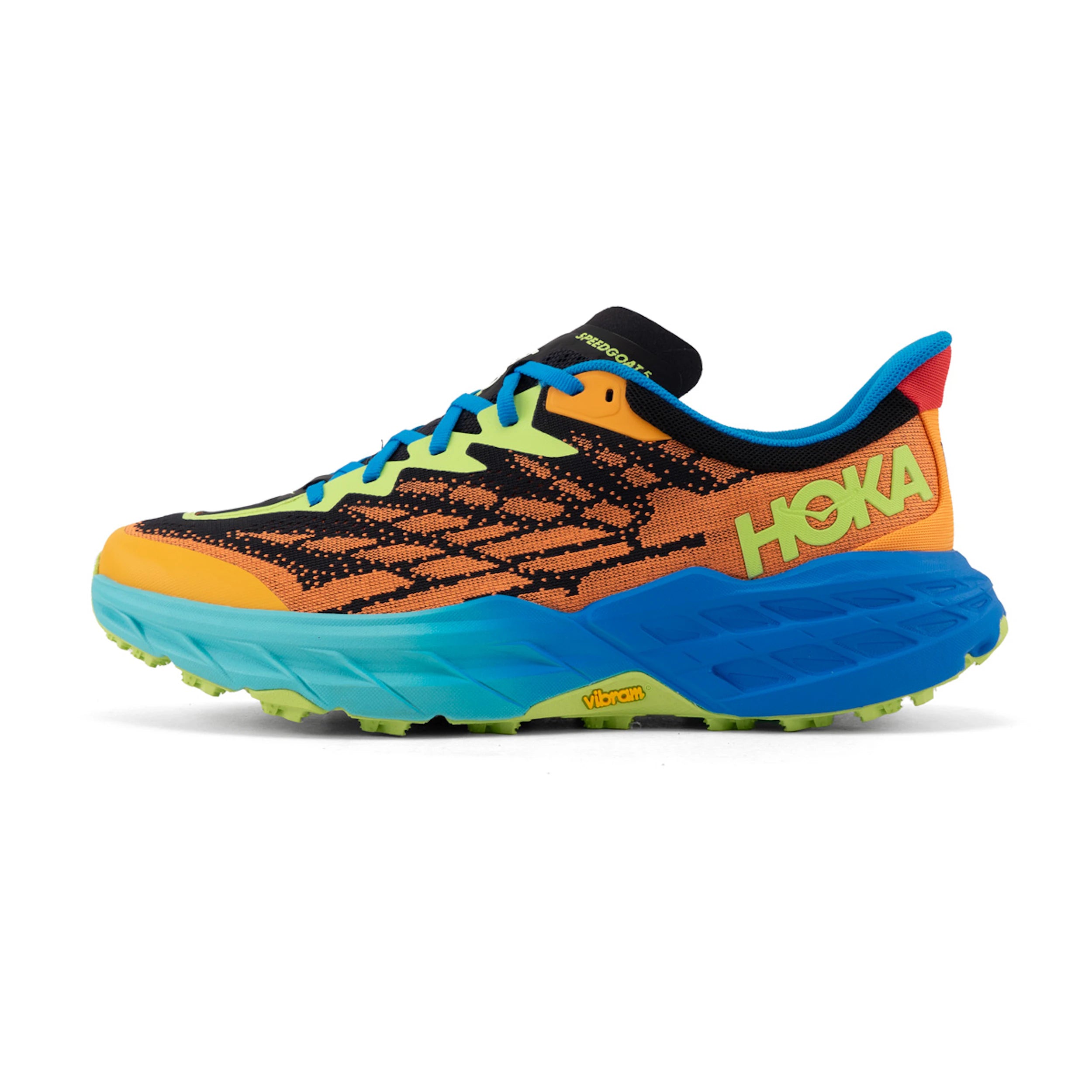 HOKA Men's Speedgoat 5 Trail Running Shoes - Solar Flare/Diva Blue | Lightweight Cushioned for Hiking & Outdoor Adventures