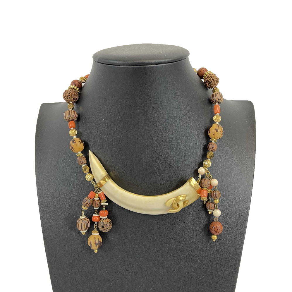 Chanel Collection 29 Rare Ivory Elephant Tusk Enamel CC Necklace Choker - Vintage Luxury Jewelry for Women, Perfect for Parties, Weddings & Special Occasions