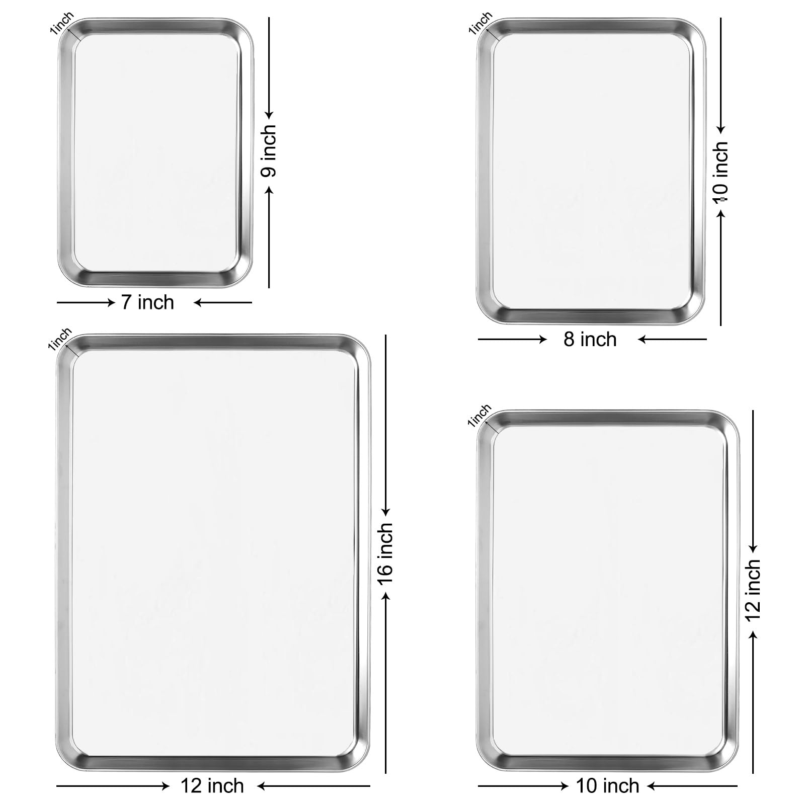 4-Piece Stainless Steel Cookie Baking Sheets Set - Non-Stick, Dishwasher Safe & Easy Clean Toaster Oven Pans for Cookies, Pizza & Pastries - Perfect for Home Baking, Restaurants & Commercial Kitchens