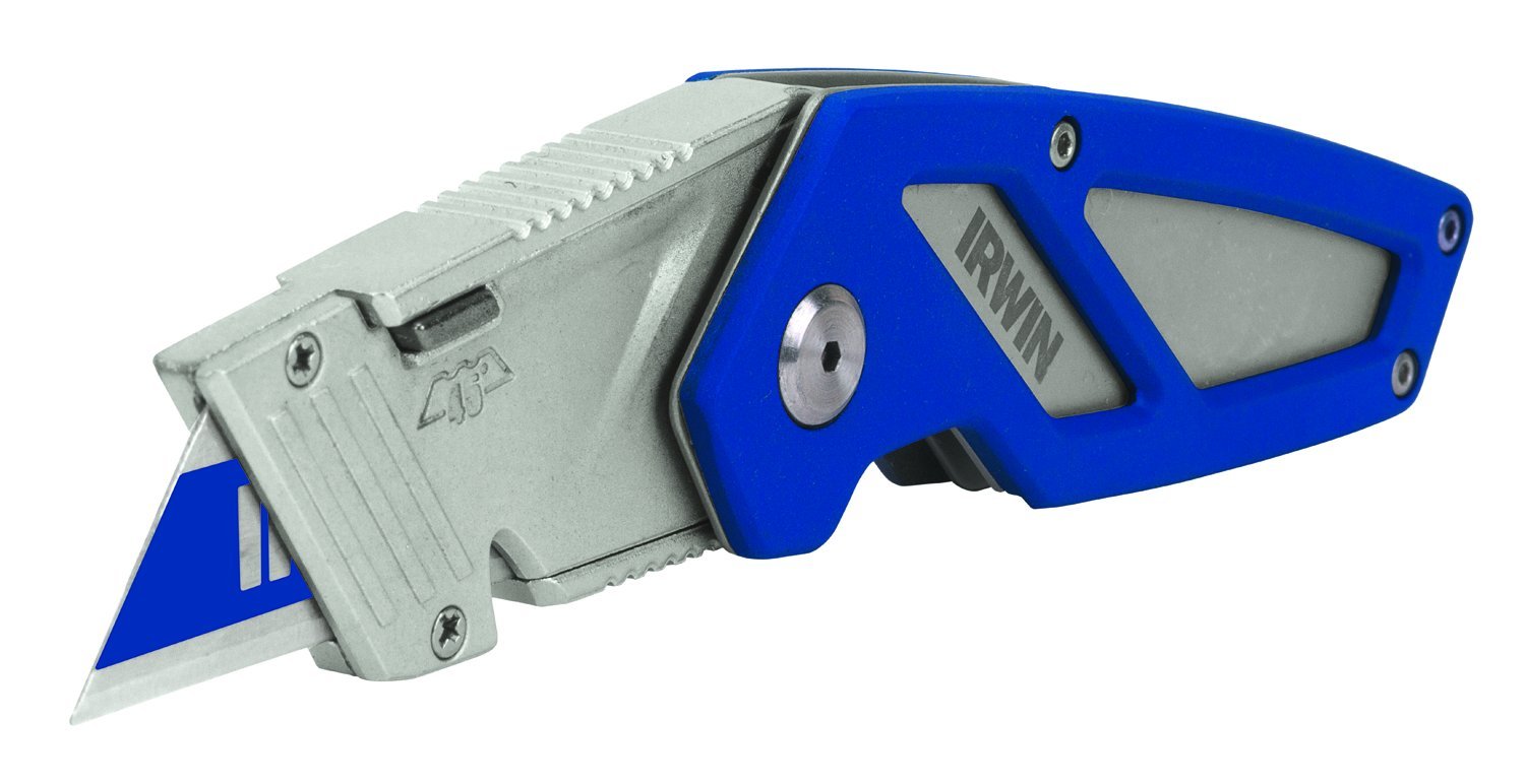 IRWIN FK100 1858318 Folding Utility Knife - Compact Blue Retractable Safety Cutter for DIY, Crafting, Packaging & Home Improvement Projects