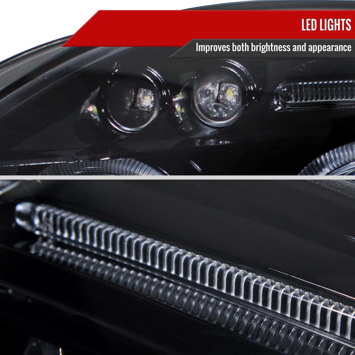 Mitsubishi Eclipse 2006-2012 LED Projector Headlights - Glossy Piano Black with Tinted Lens | High-Performance Lighting for Night Driving & Custom Car Upgrades