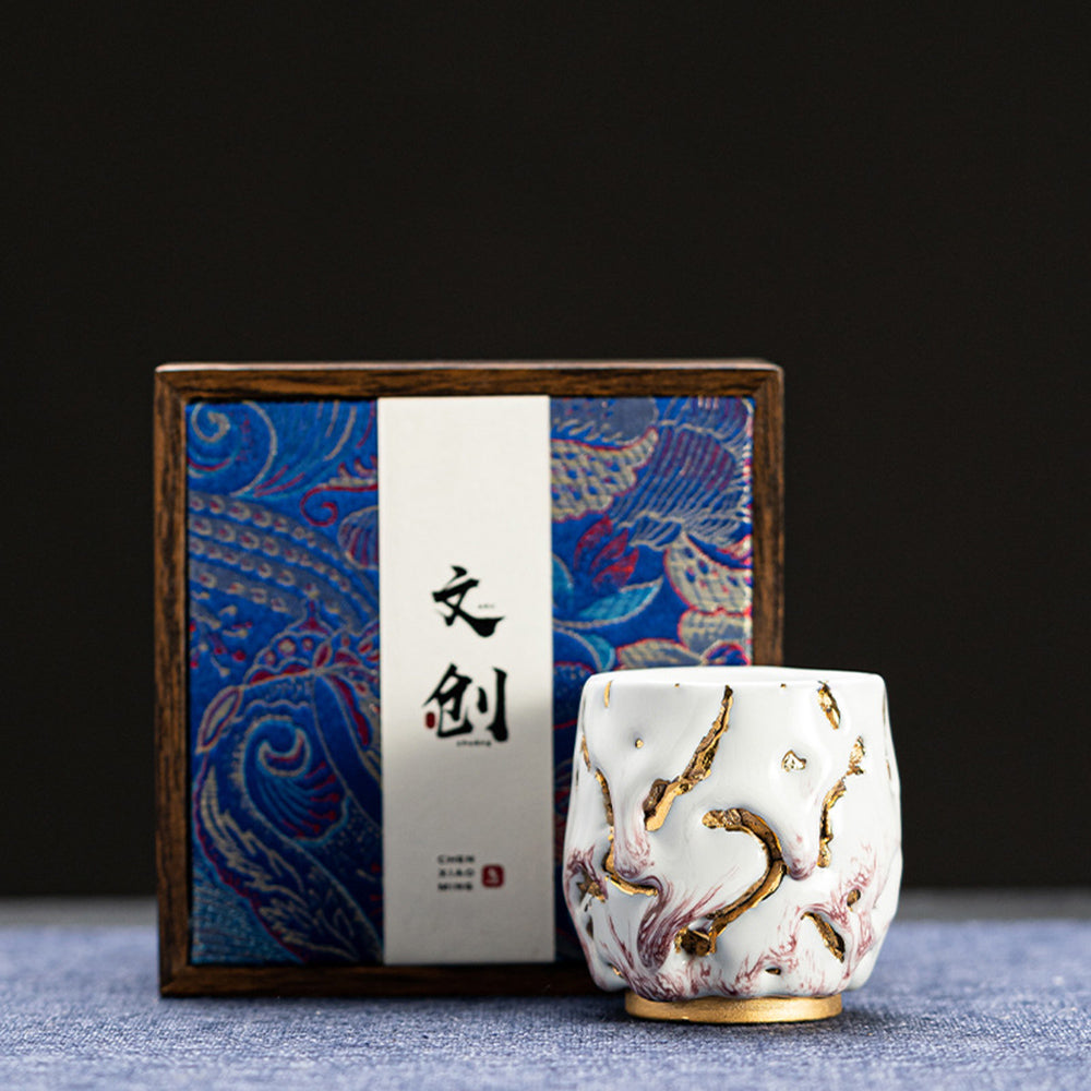 Premium Shinoyaki Gold Gongfu Tea Cup - Handcrafted Ceramic Tea Set for Chinese Tea Ceremony, Perfect for Oolong, Pu-erh & Green Tea Lovers - Ideal for Home, Office & Tea Meditation