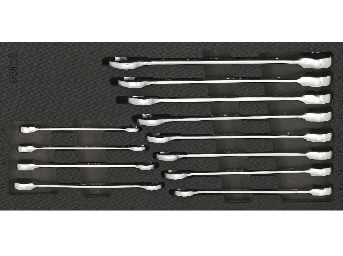 12-Piece Sonic Foam System Flat Ring Ratchet Set (1/3