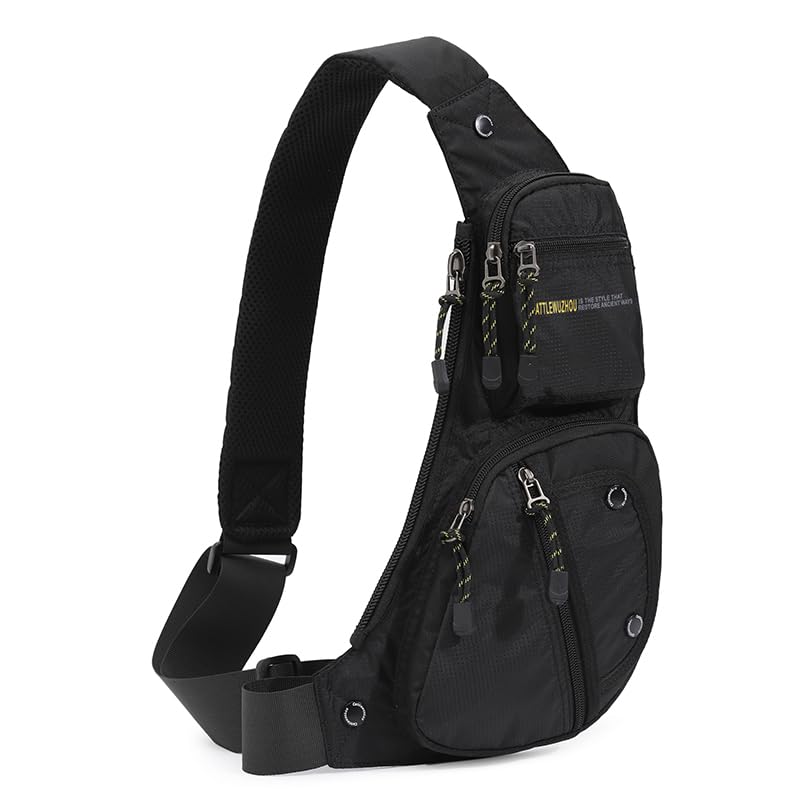 Men's Sling Bag Crossbody Shoulder Bag - Lightweight Durable Travel Backpack for Hiking, Outdoor Adventures & Daily Commute - Black