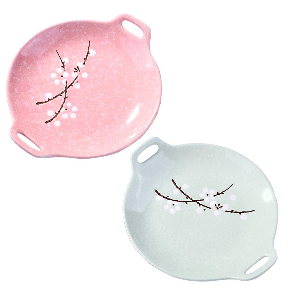 Japanese Hand-Painted Ceramic Dinner Plates Set of 2 - Pink & White Porcelain Tableware for Home Dining, Restaurants & Gifts | Elegant Dinnerware for Everyday Meals, Parties & Special Occasions