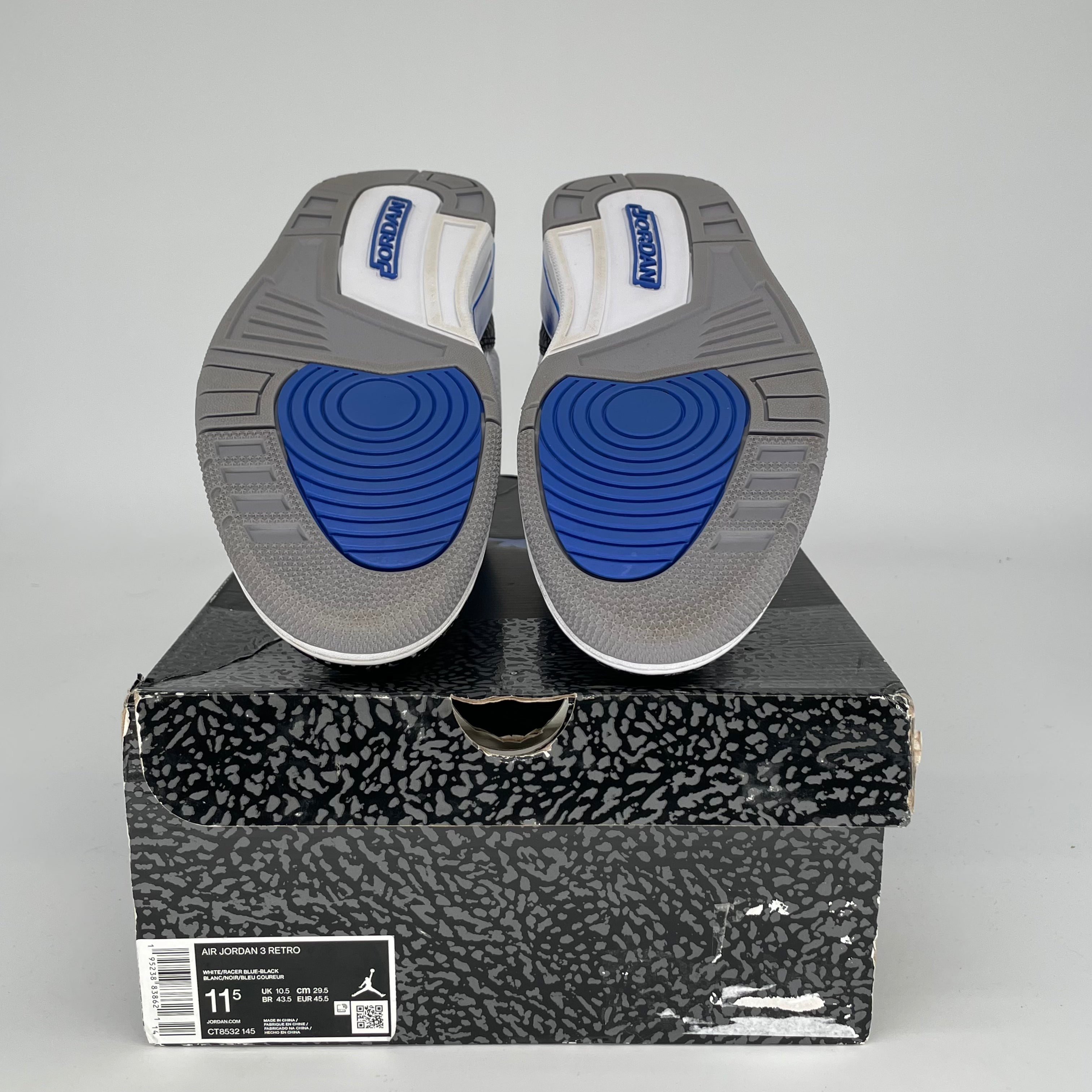 Air Jordan 3 Racer Blue Men's Basketball Shoes Size 11.5 - Retro Style, Comfortable Cushioning, Durable Design (Style Code: CT8532-145) - Perfect for Streetwear, Sneaker Collection & Casual Sports