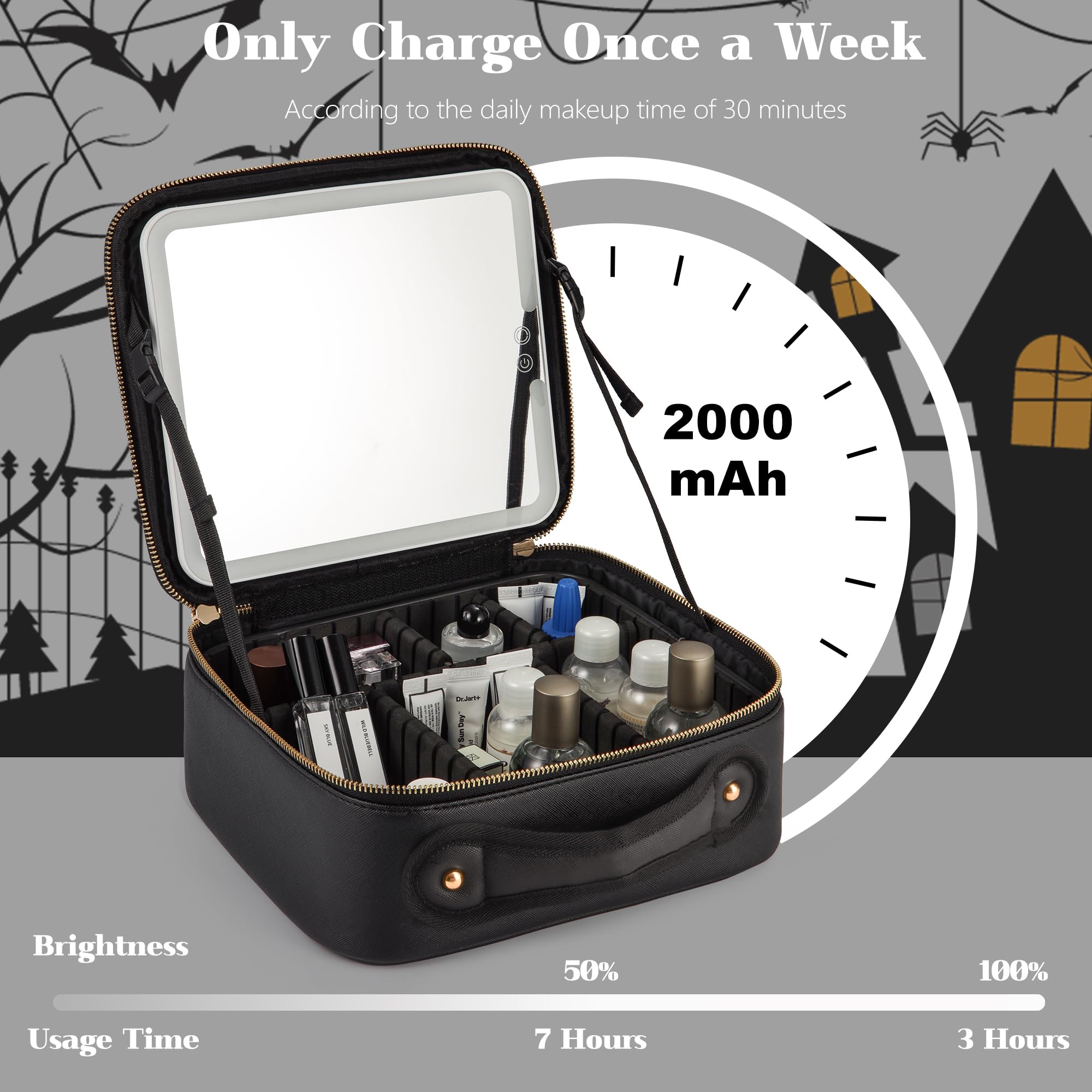 LED Mirror Makeup Bag - Portable Travel Cosmetic Organizer with Built-in Light, Waterproof & Spacious Design for Makeup Brushes & Essentials (Black) - Perfect for Travel, Home & On-the-Go Touch Ups