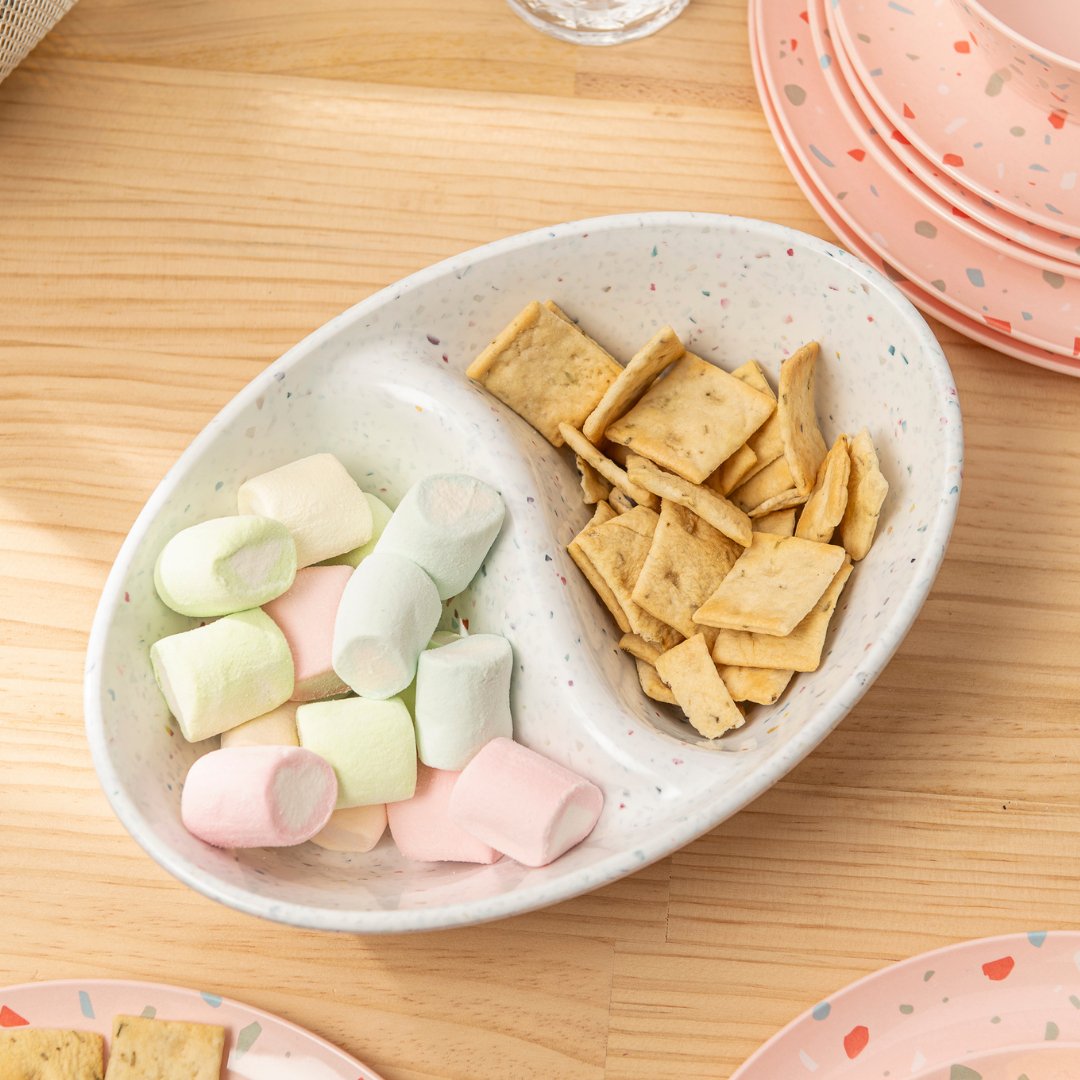 2PC White Confetti Divided Serving Dish - Perfect for Parties, Weddings & Dessert Displays