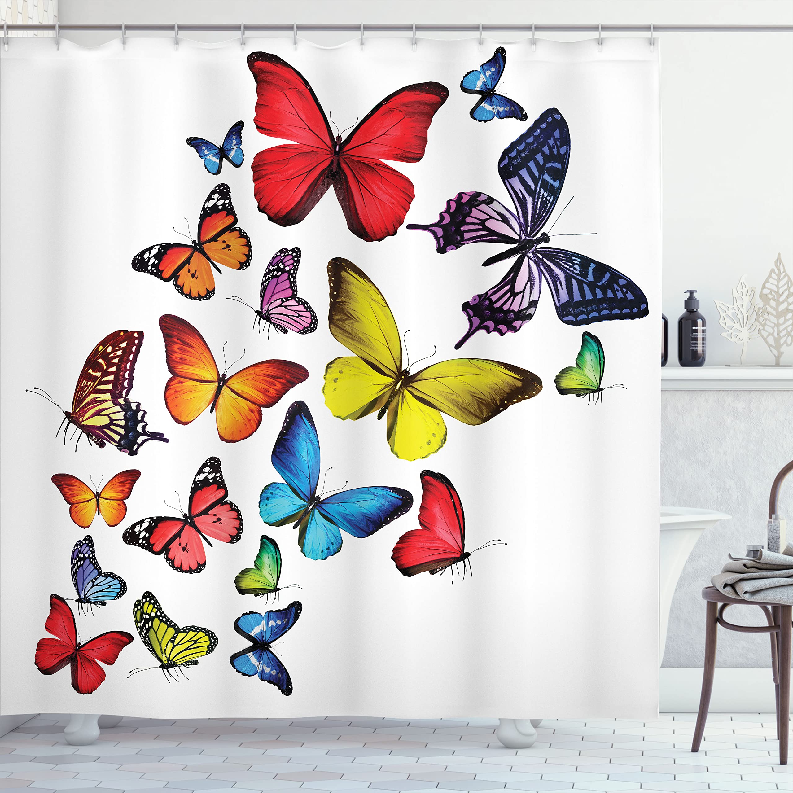 Ambesonne Butterflies Shower Curtain - Colorful Floral Butterfly Design, 69