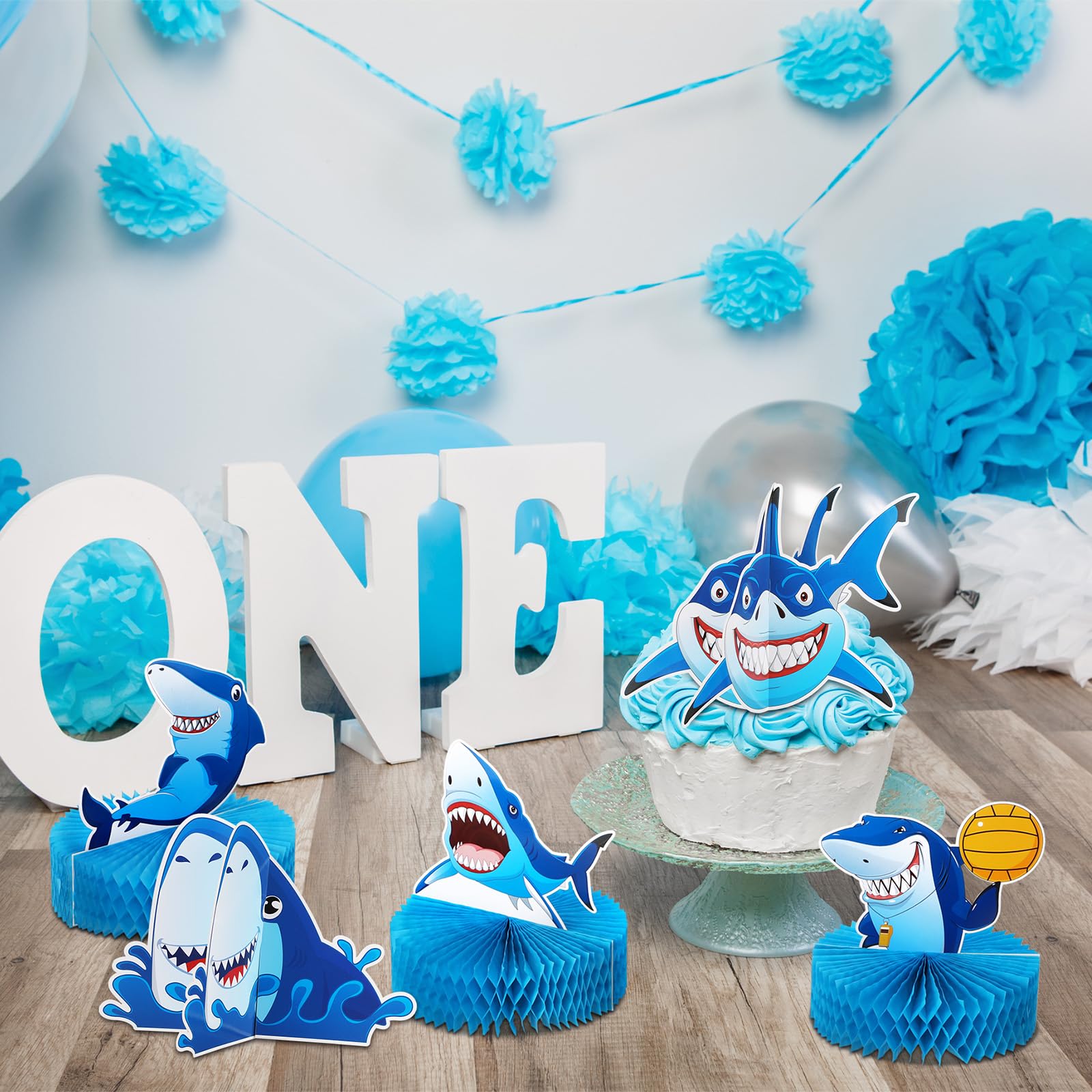 9 Pieces Shark Birthday Party Decorations Set - Honeycomb Table Centerpiece, Baby Shower & Sea Themed Party Supplies for Kids | Perfect for Underwater Ocean Theme Parties, Shark Week Celebrations & Nautical Birthday Decor