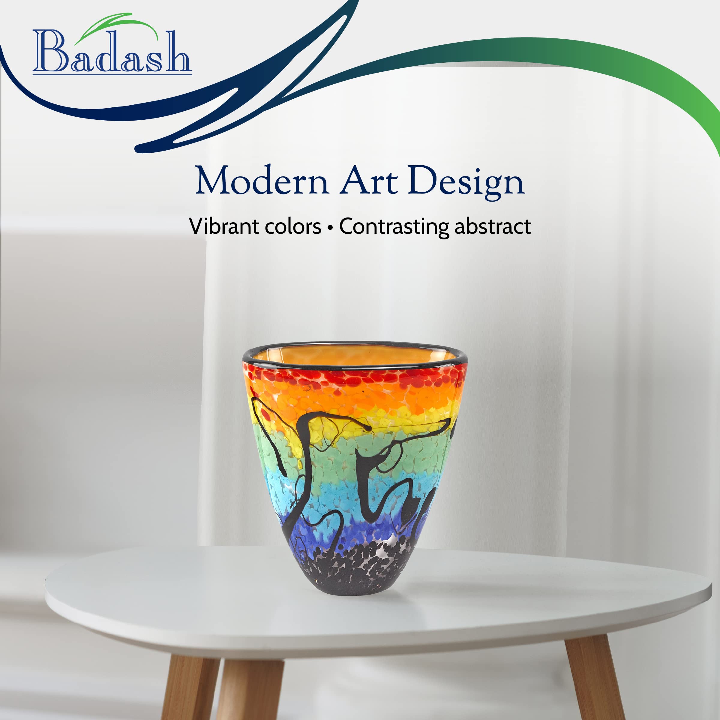 Badash Allura Murano-Style Glass Vase - 7 Inch Tall Handcrafted Mouth-Blown Oval Art Glass Vase for Home Decor - Elegant Centerpiece for Dining Table, Wedding Decor, and Luxury Gift Idea