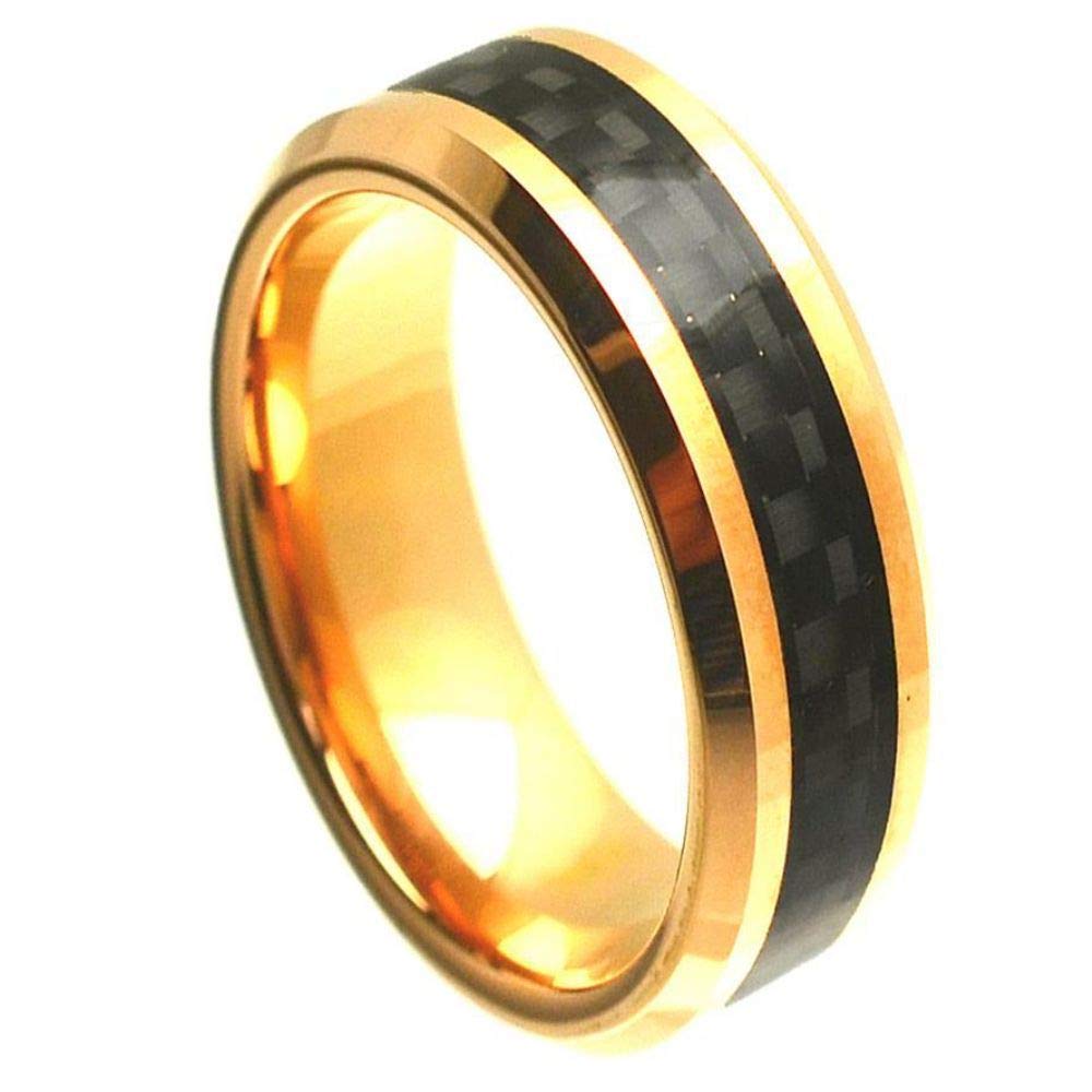Luxury High Polish Gold-Tone Tungsten Ring with Black Carbon Fiber Inlay - Perfect for Weddings, Anniversaries & Special Occasions