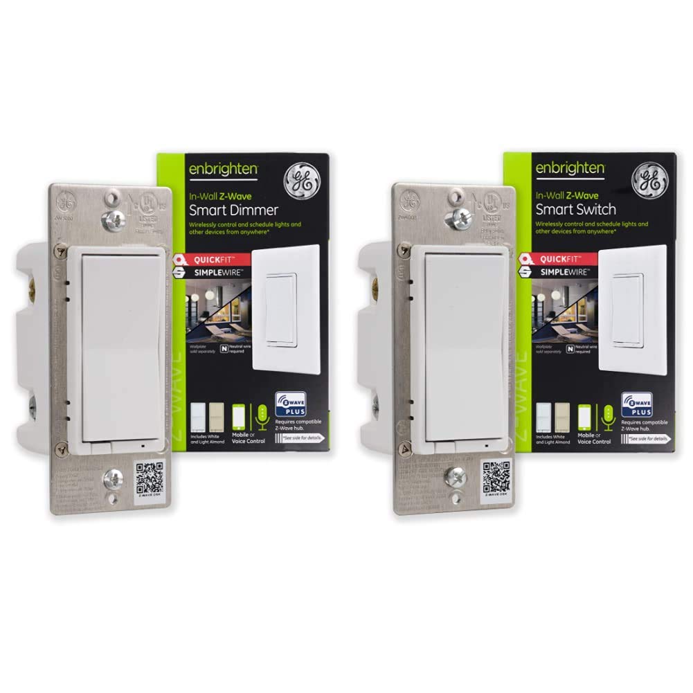 GE Enbrighten Z-Wave Plus Smart Light Dimmer Switch - 3-Way Compatible, QuickFit & SimpleWire Technology (White/Light Almond) - Perfect for Smart Home Automation & Living Room/Bedroom Lighting Control