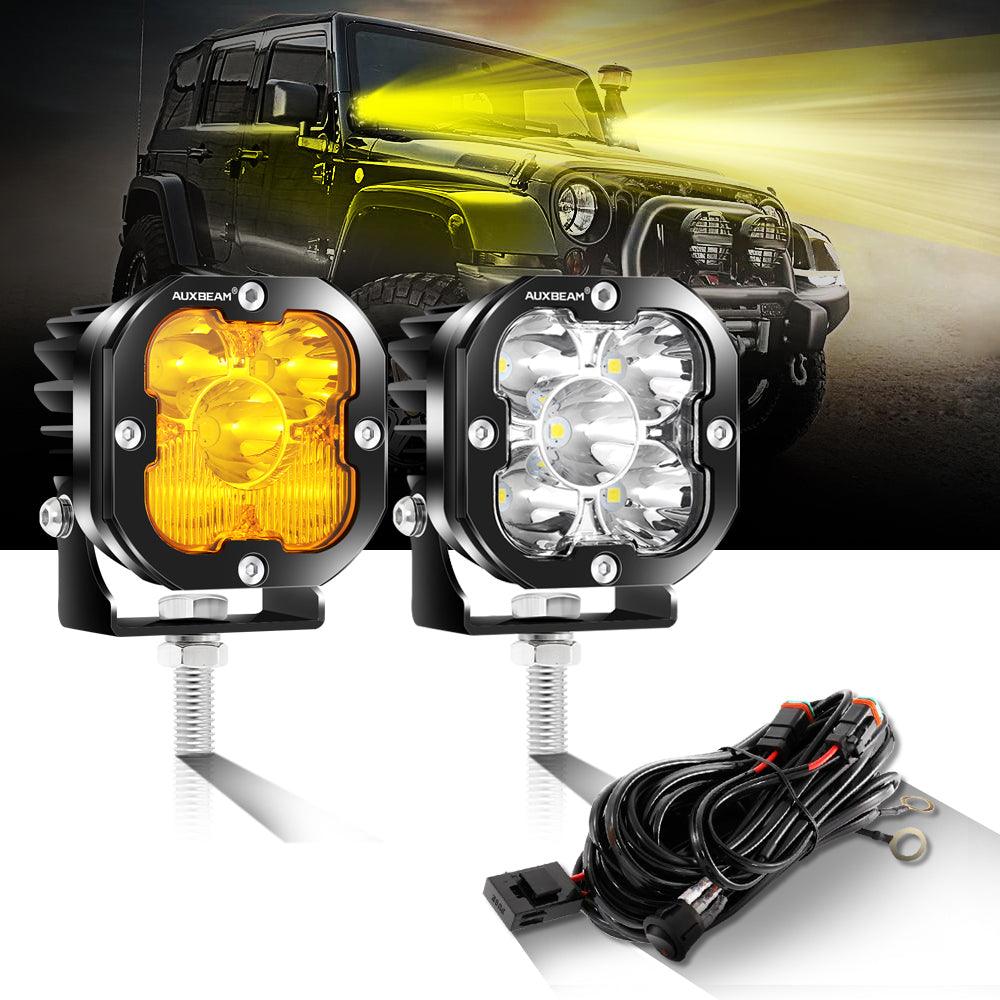 80W 9600LM 3 Inch LED Pod Lights - White & Amber Off-Road Lighting for Jeep Wrangler, Truck, ATV - Waterproof Fog Lights for Night Driving, Hunting, Camping