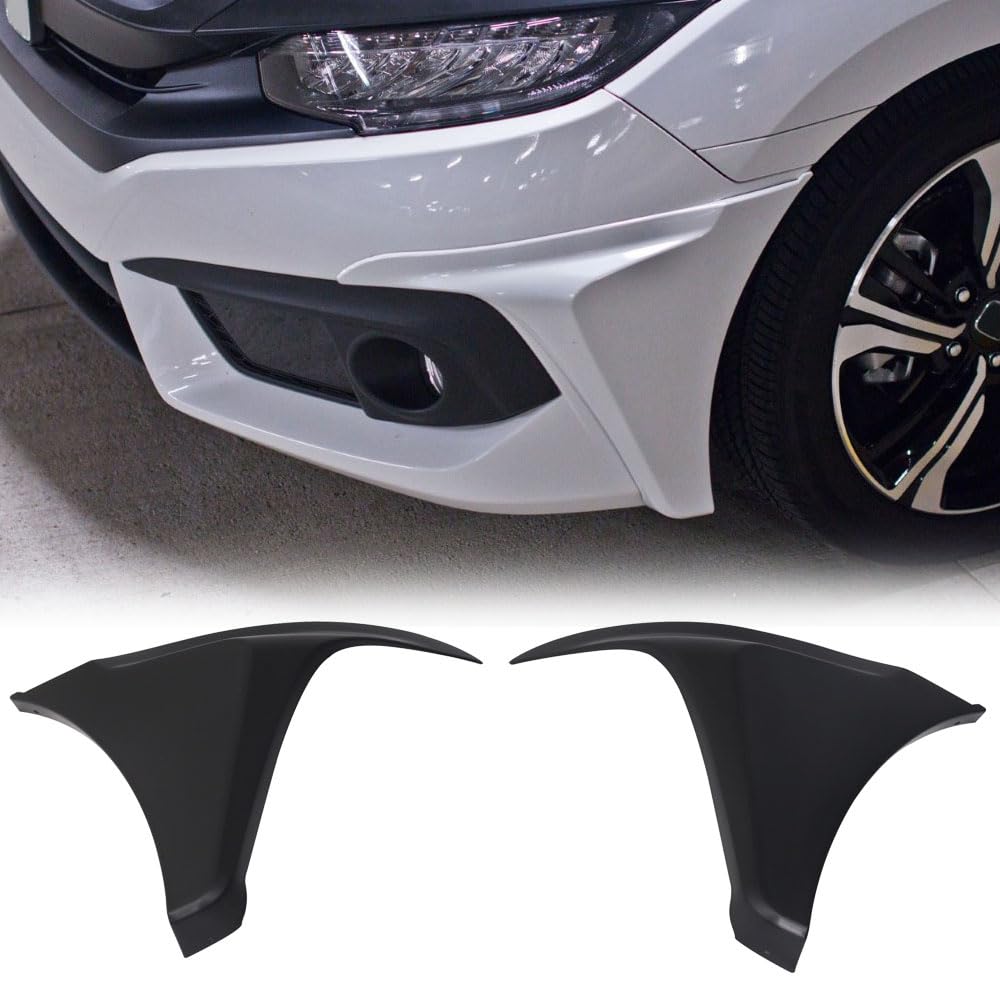 IKON MOTORSPORTS Front Bumper Lip Splitters & Side Skirts for 2016-2018 Honda Civic | Unpainted Chin Spoiler | Aggressive Styling Upgrade | Perfect for Car Enthusiasts & Street Racing