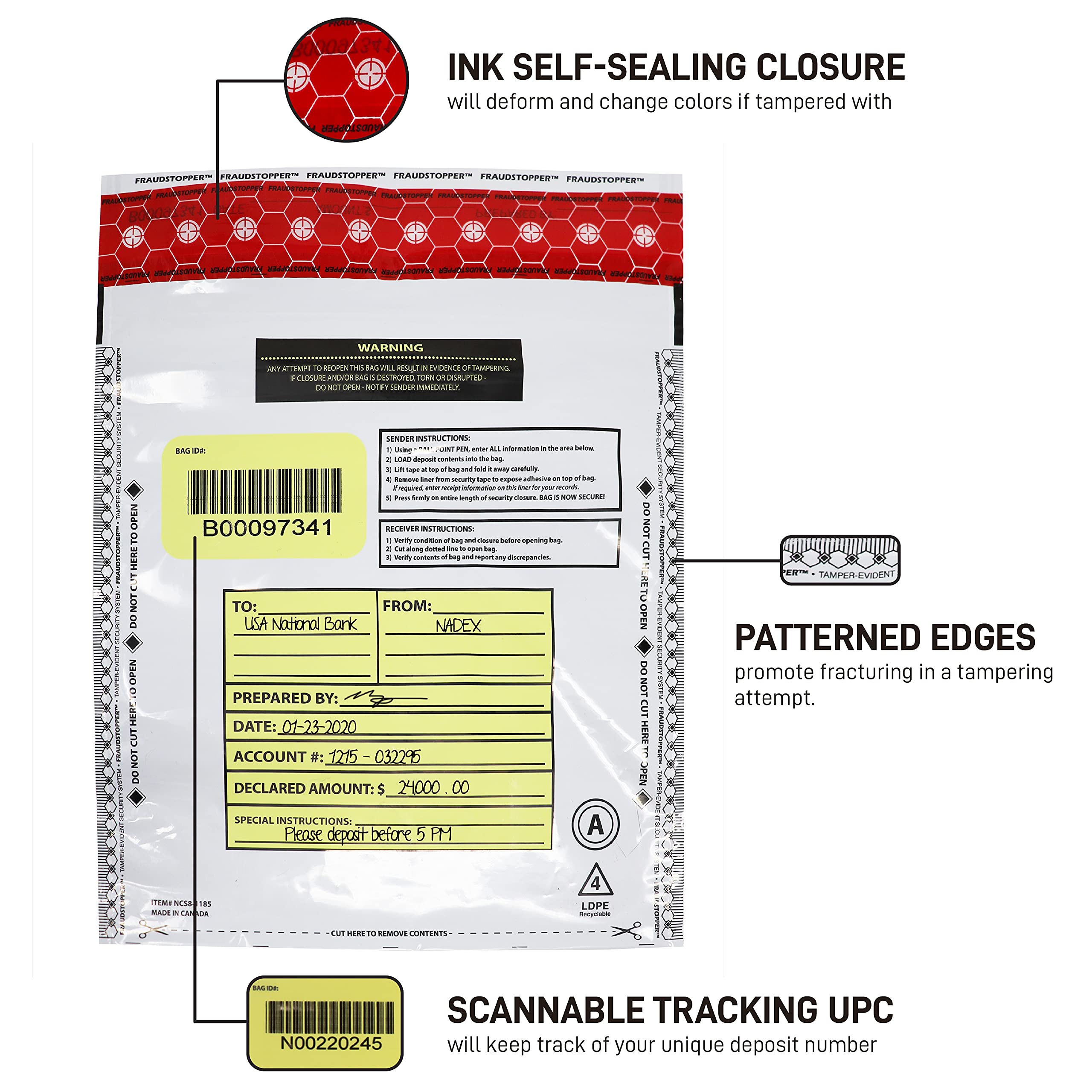 Nadex Tamper Evident Bank Deposit Bags for Cash & Coin - 9x12 Inch Opaque Security Bags (1000 Pack) - Fraud Proof Money Storage for Retail, Banks & Business Use