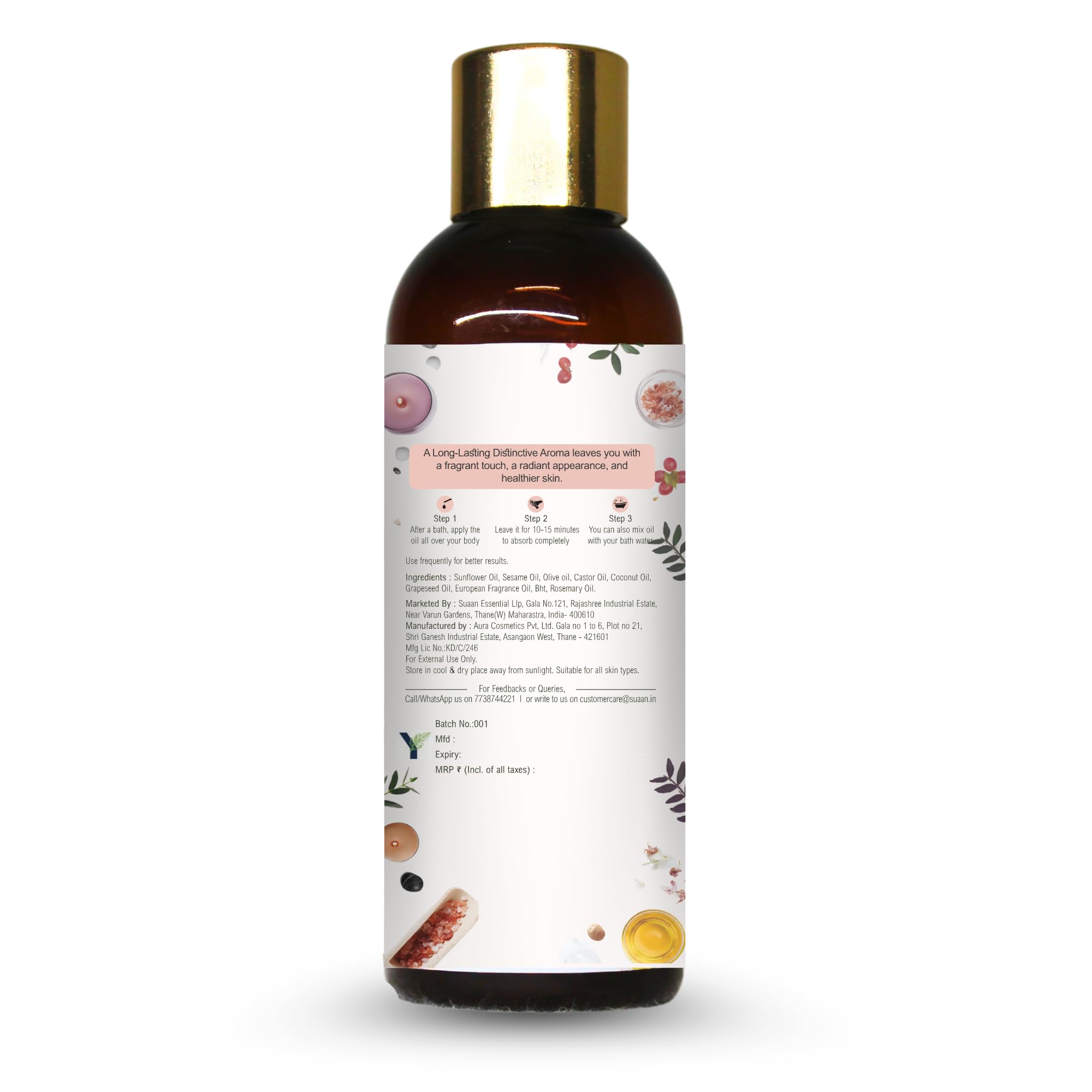 Yuana Aroma After Bath Nourishing Body Oil - 100% Natural with Olive & Grapeseed Oils | Deeply Moisturizes & Replenishes Nutrients for All Skin Types | Perfect for Post-Shower Hydration & Relaxation | 100ml
