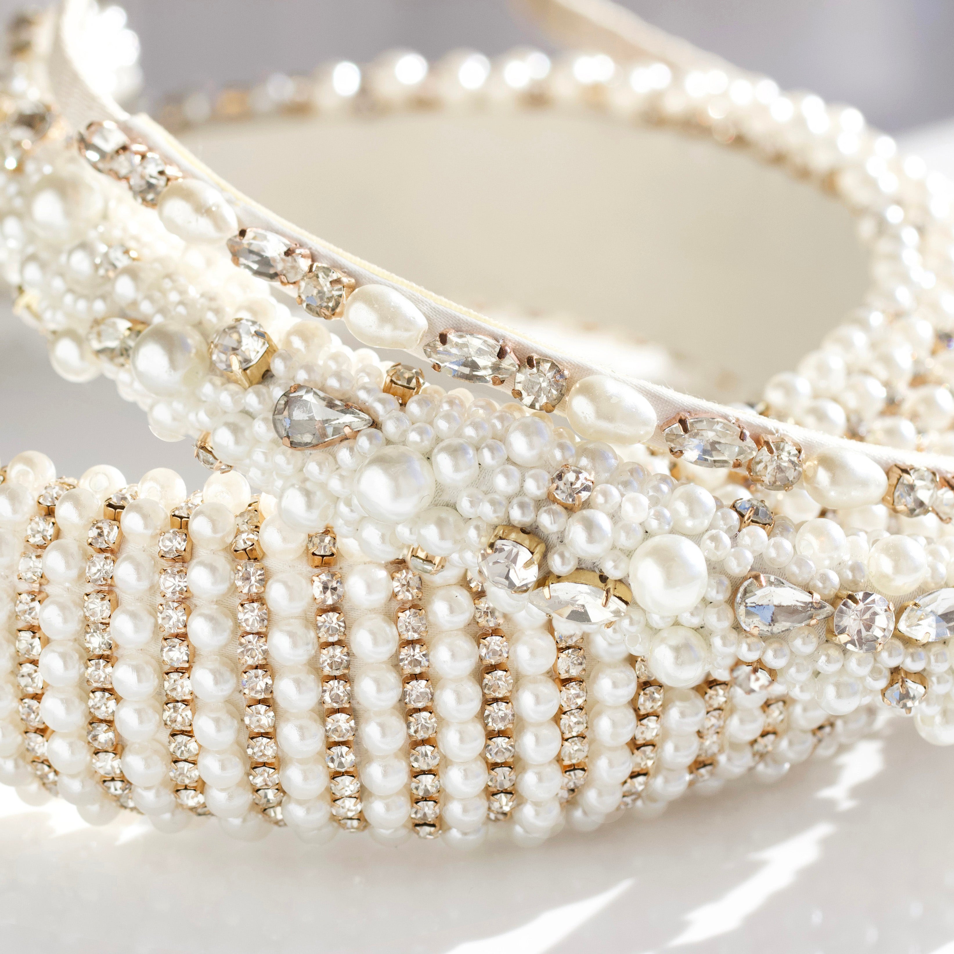 Elodie Pearl & Crystal Embellished Wide Headband for Women - Elegant Hair Accessories for Weddings, Parties & Special Occasions