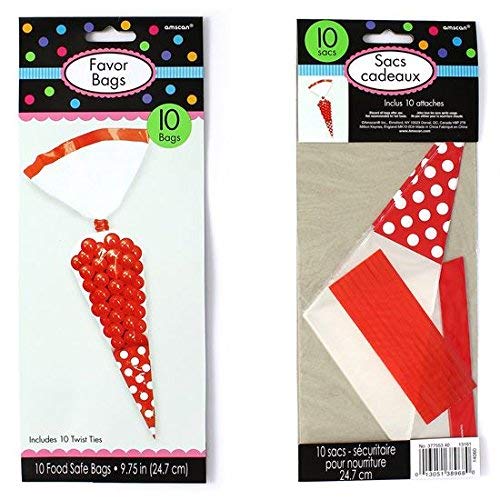 Amscan Polka Dot Candy Buffet Cones - 24 Pack, Apple Red Party Treat Bags for Weddings, Baby Showers & Birthday Celebrations