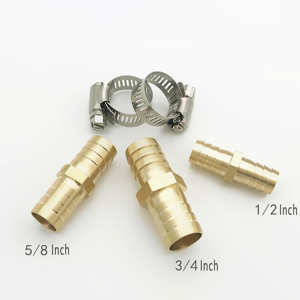 5 Pack 5/8 Inch Brass Garden Hose Repair Mender Connectors with Stainless Steel Clamps - Leakproof Water Hose Fittings for Outdoor Faucet, Sprinkler & Irrigation System