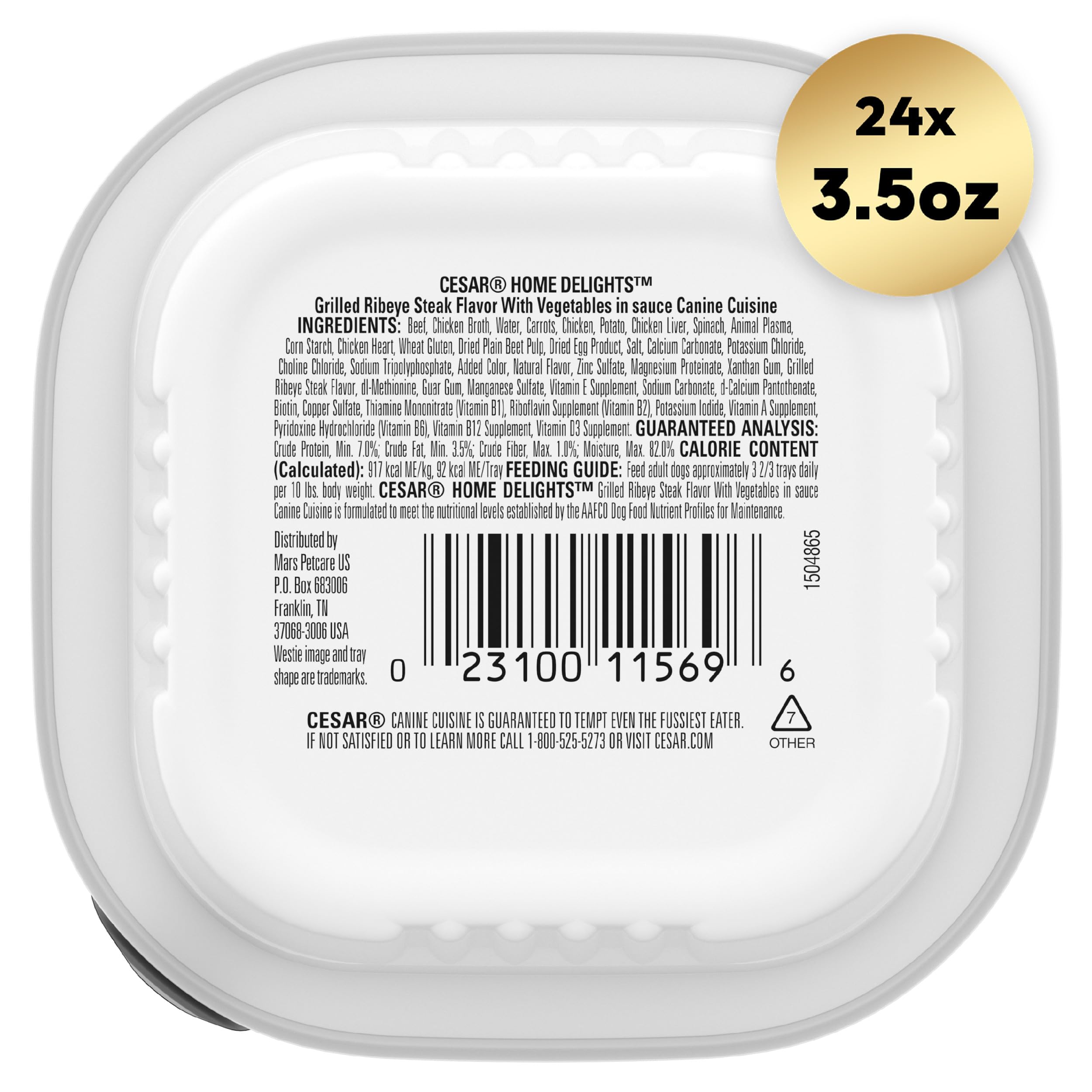 Premium CESAR HOME DELIGHTS Adult Wet Dog Food - Grilled Ribeye Steak Flavor with Vegetables in Sauce, 3.5 oz Easy Peel Trays (Pack of 24) | High Protein Meal for Dogs | Perfect for Travel, Training & Senior Dogs