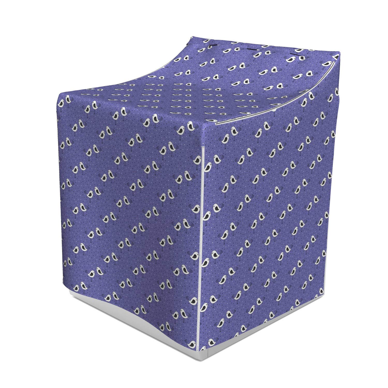 Lunarable Birds Washing Machine Cover - Cute Winged Animals on Polka Dot Background for Playroom or Bathroom Decor, Easy-to-Use Fabric Washer Cover (29