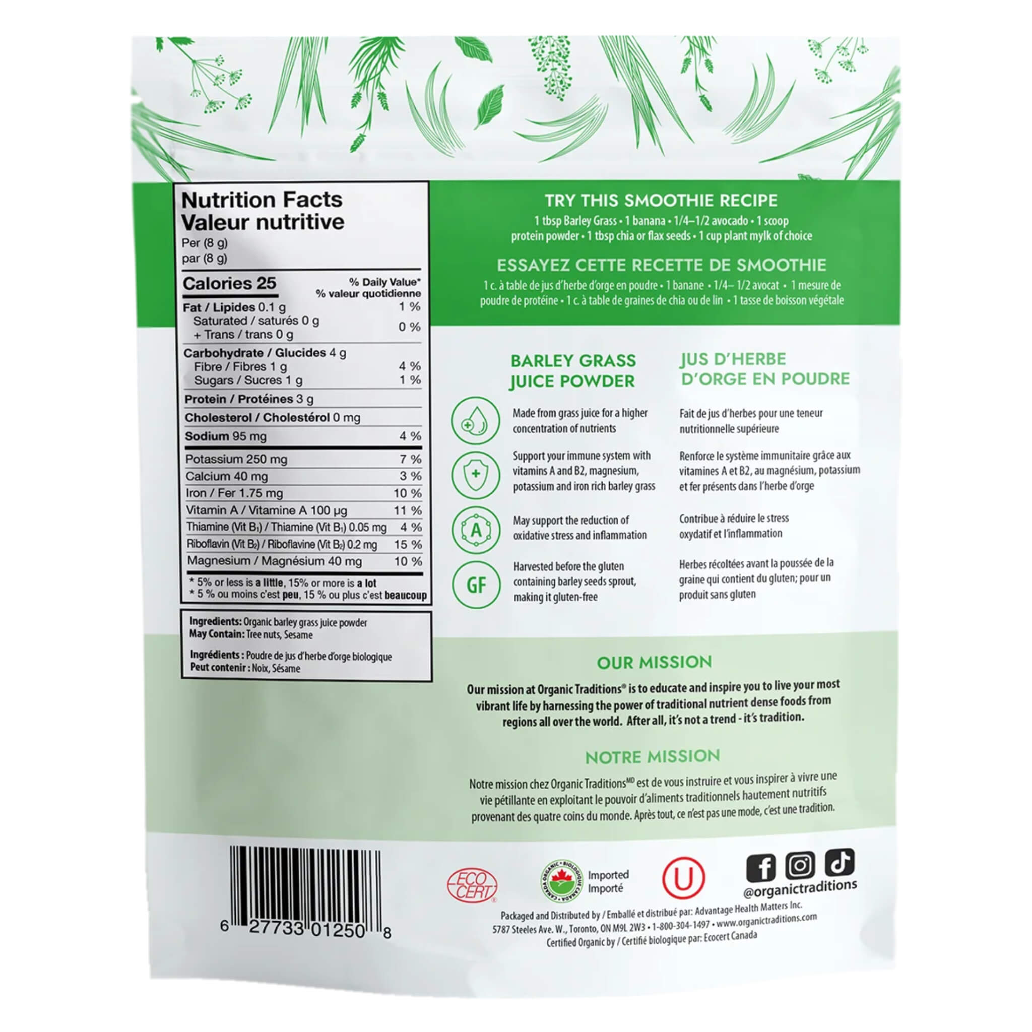 Organic Barley Grass Juice Powder - Superfood Supplement for Detox & Energy Boost - Perfect for Smoothies, Juices & Healthy Drinks