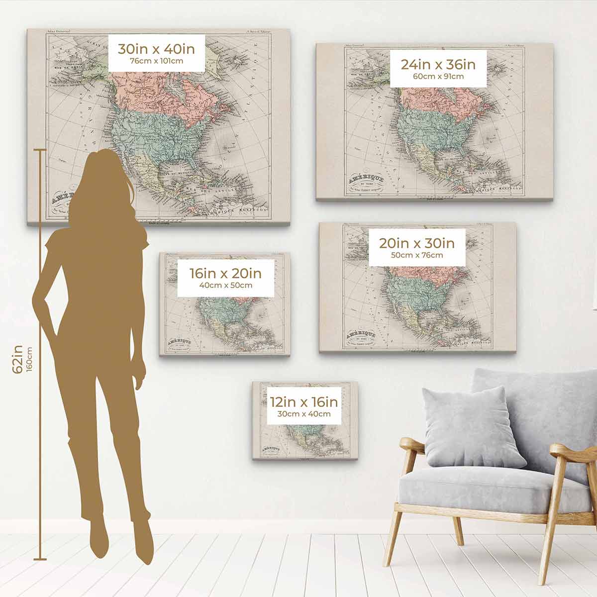 Pink North America Map Wall Art Canvas Print 8218 - Modern Home Decor for Living Room, Bedroom & Office