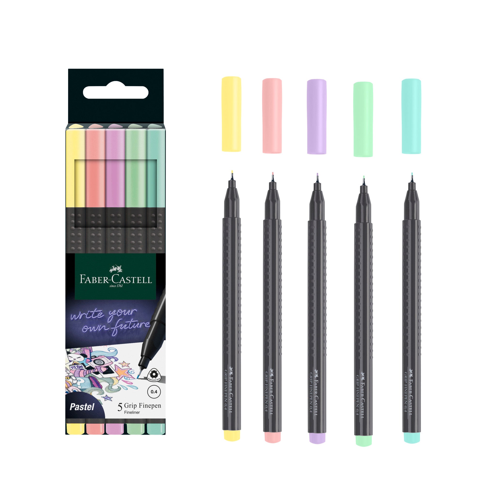Pastel Grip Finepens Set of 5 - Smooth Writing Gel Pens for Journaling, Note Taking & Art Projects #151602