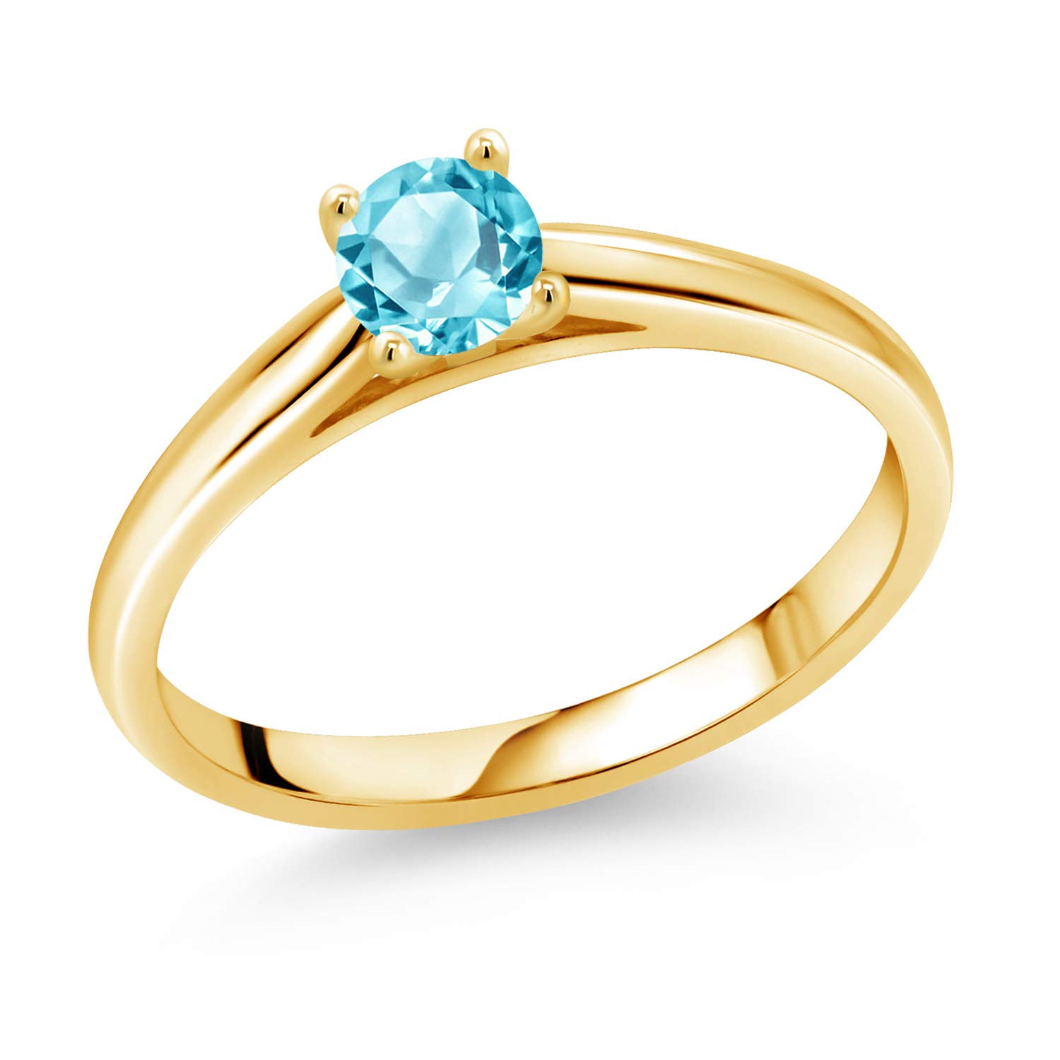 0.65 Ct 5mm Round Swiss Blue Topaz 10K Yellow Gold Ring for Women - Elegant Birthstone Jewelry Gift for Anniversary, Engagement & Special Occasions